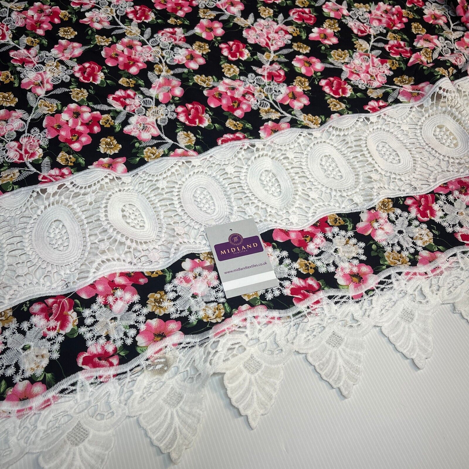 Black floral Printed Viscose Lace Dress fabric M1400-46 Mtex Black floral Printed Viscose Lace Dress fabric M1400-46 Mtex