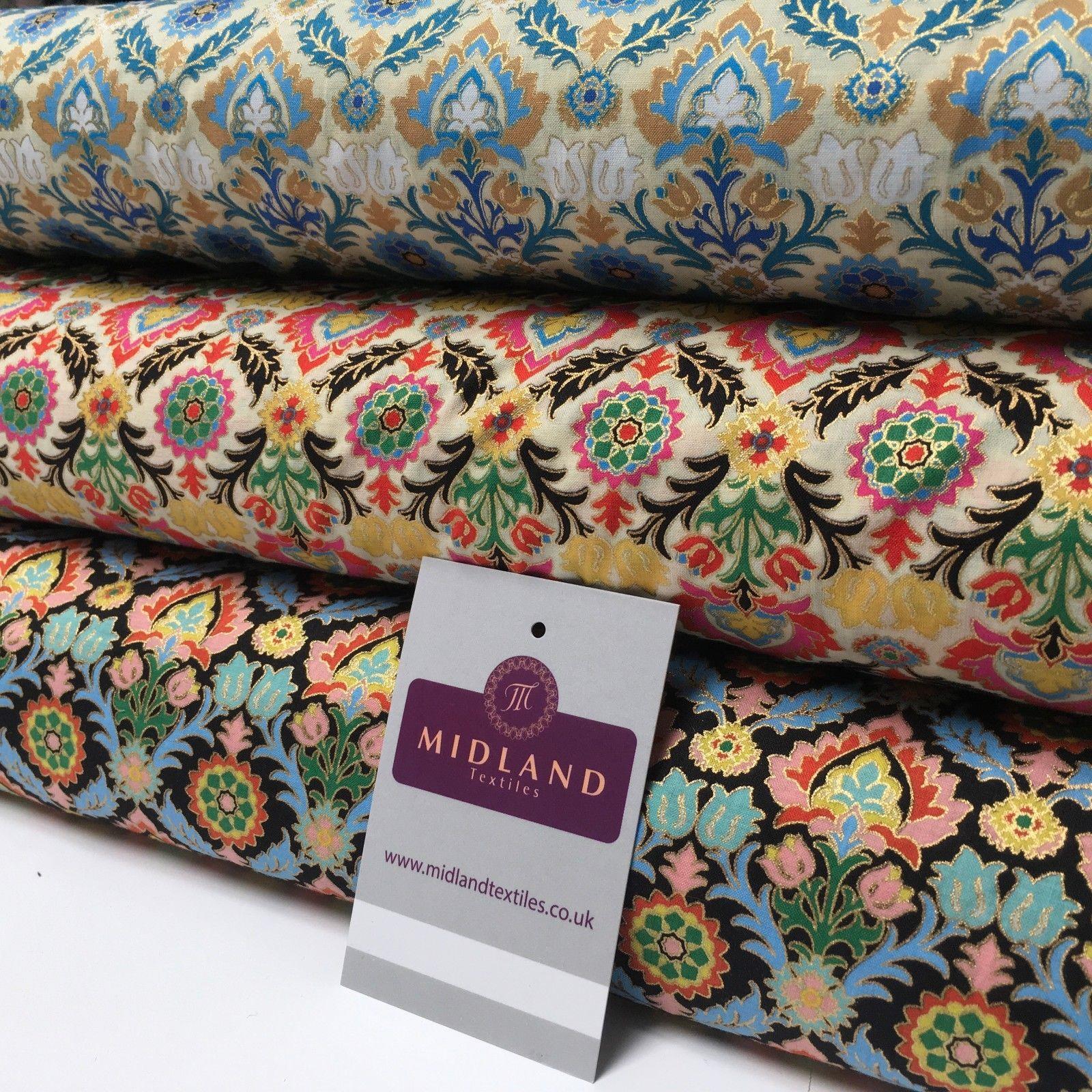 Printed 100% Cotton Lawn With Gold Foil Lacquer Dress Fabric 58" Wide Printed 100% Cotton Lawn With Gold Foil Lacquer Dress Fabric 58" Wide