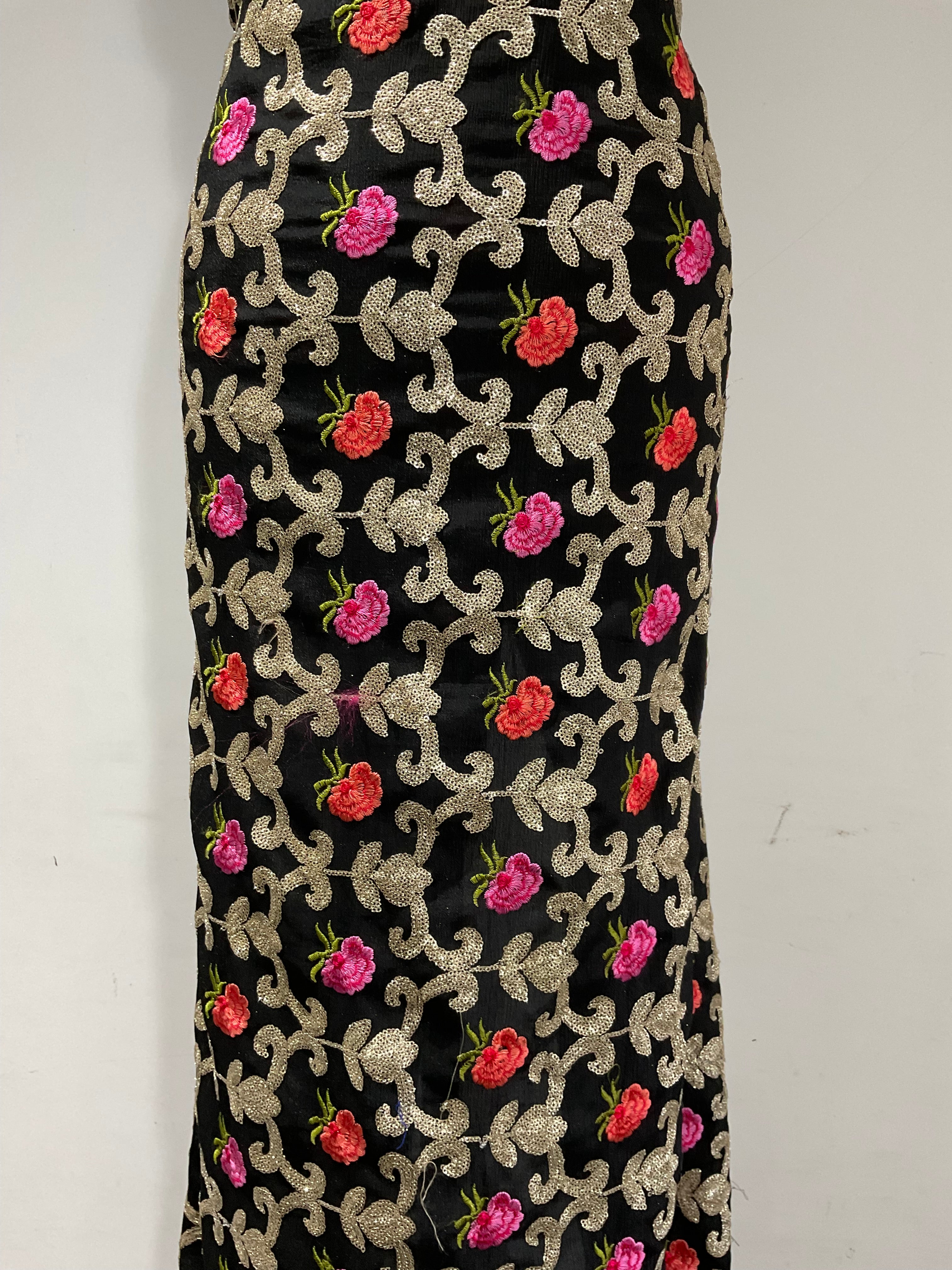 Black Embroidered sequin floral Gold Chiffon Dress Fabric 100cm Wide M1966