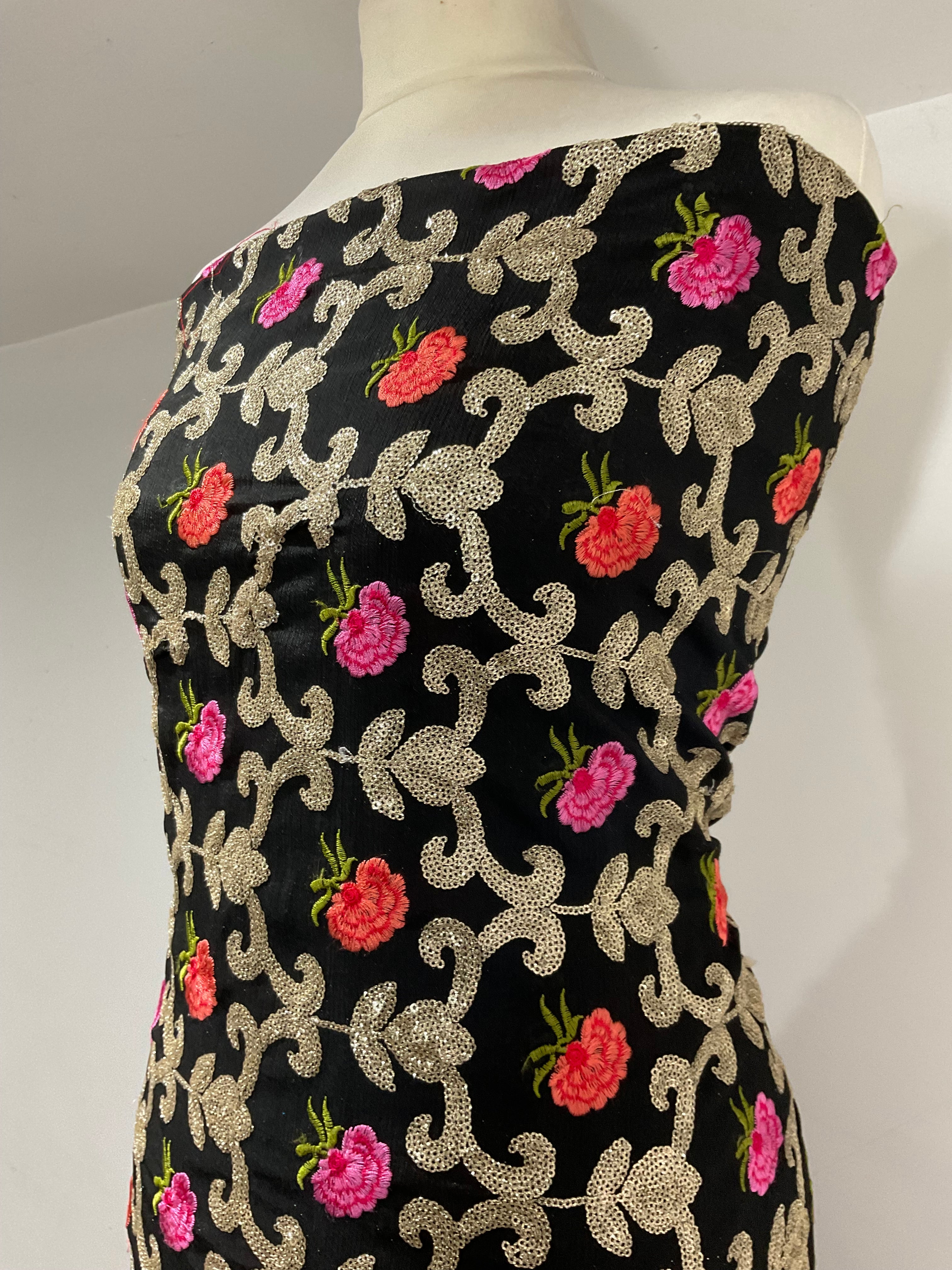 Black Embroidered sequin floral Gold Chiffon Dress Fabric 100cm Wide M1966