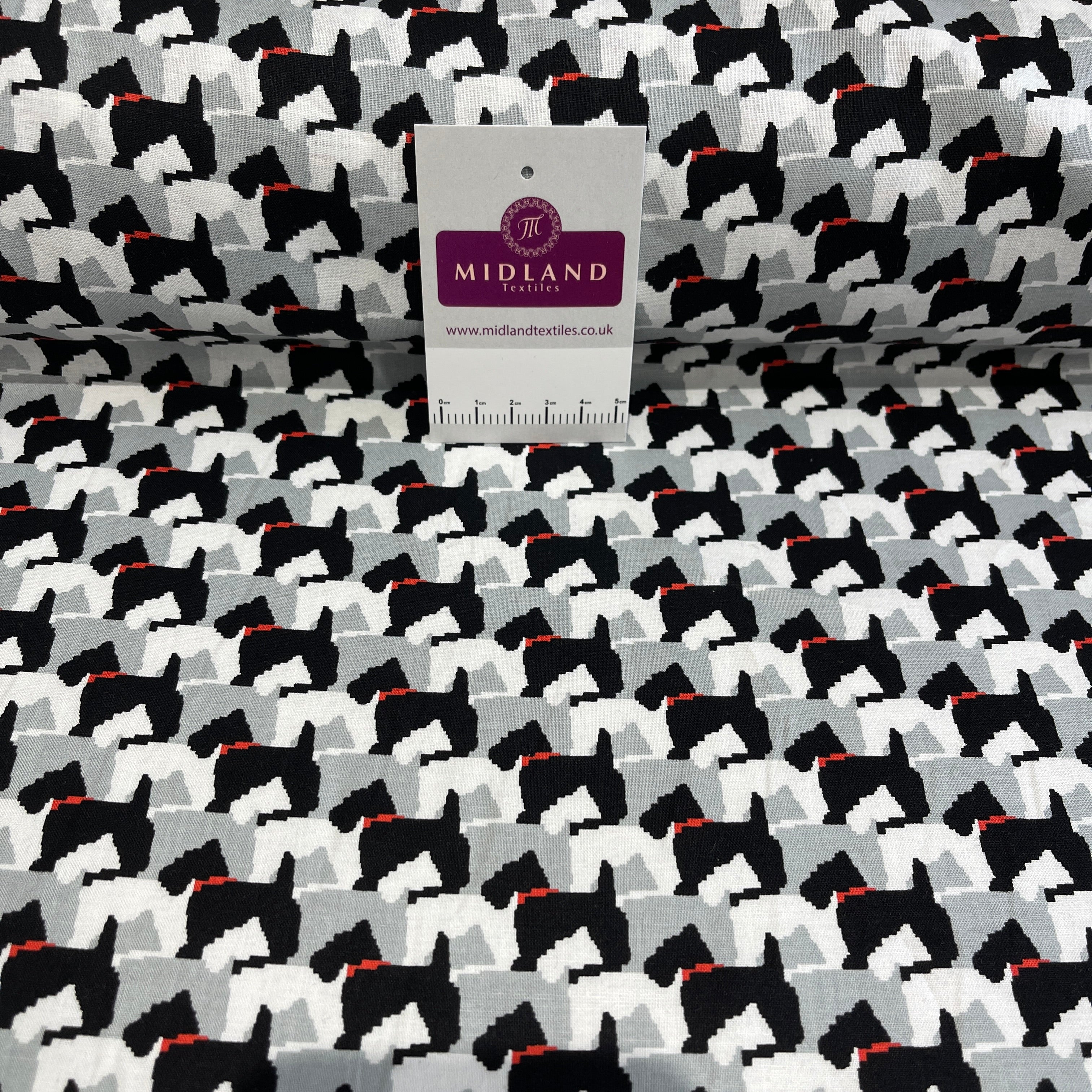 Black White Scottie Dog Cotton 150cm Wide dress Fabric M1964