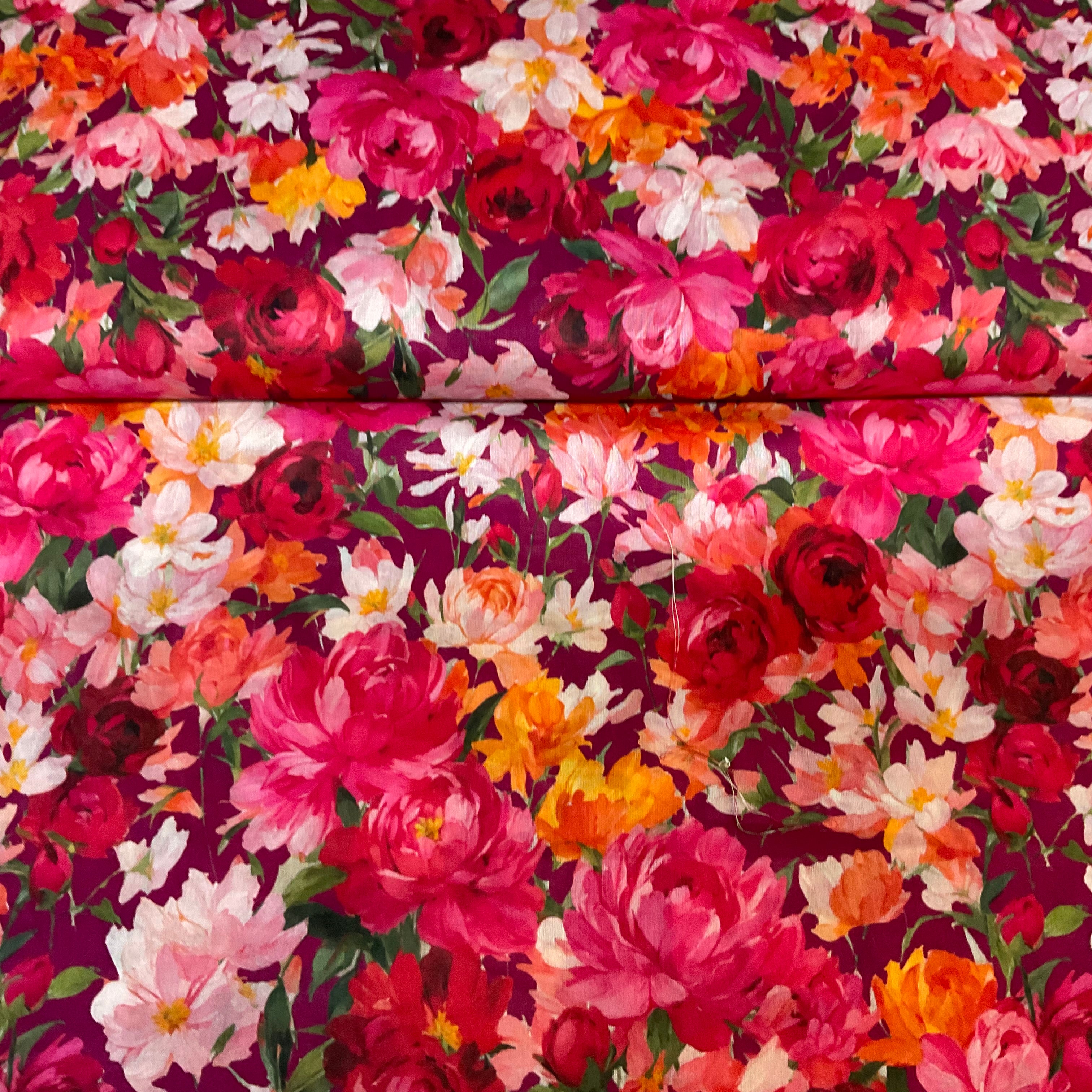Burgundy Cotton Voile Floral Fabric – 147cm Wide M2115