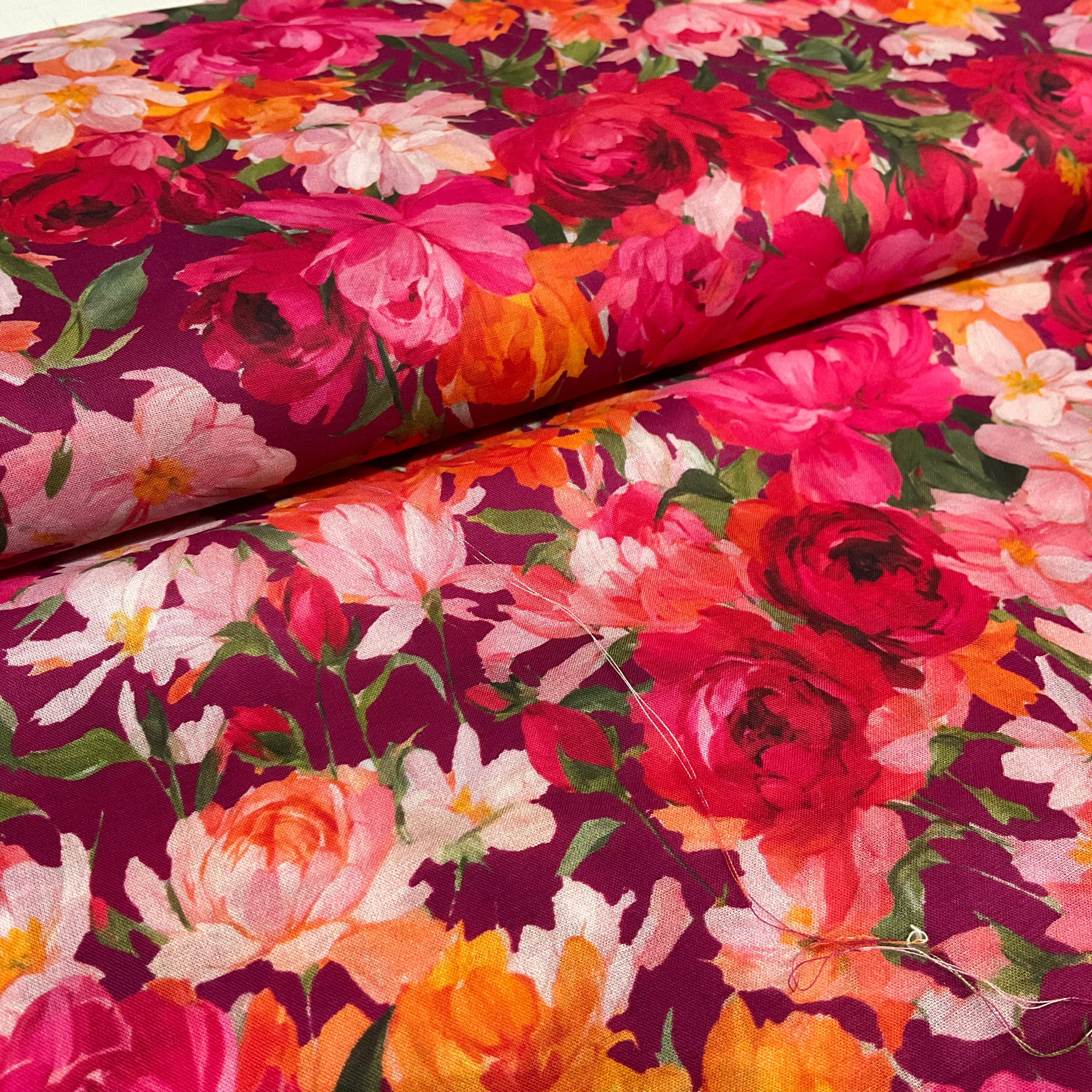Burgundy Cotton Voile Floral Fabric – 147cm Wide M2115