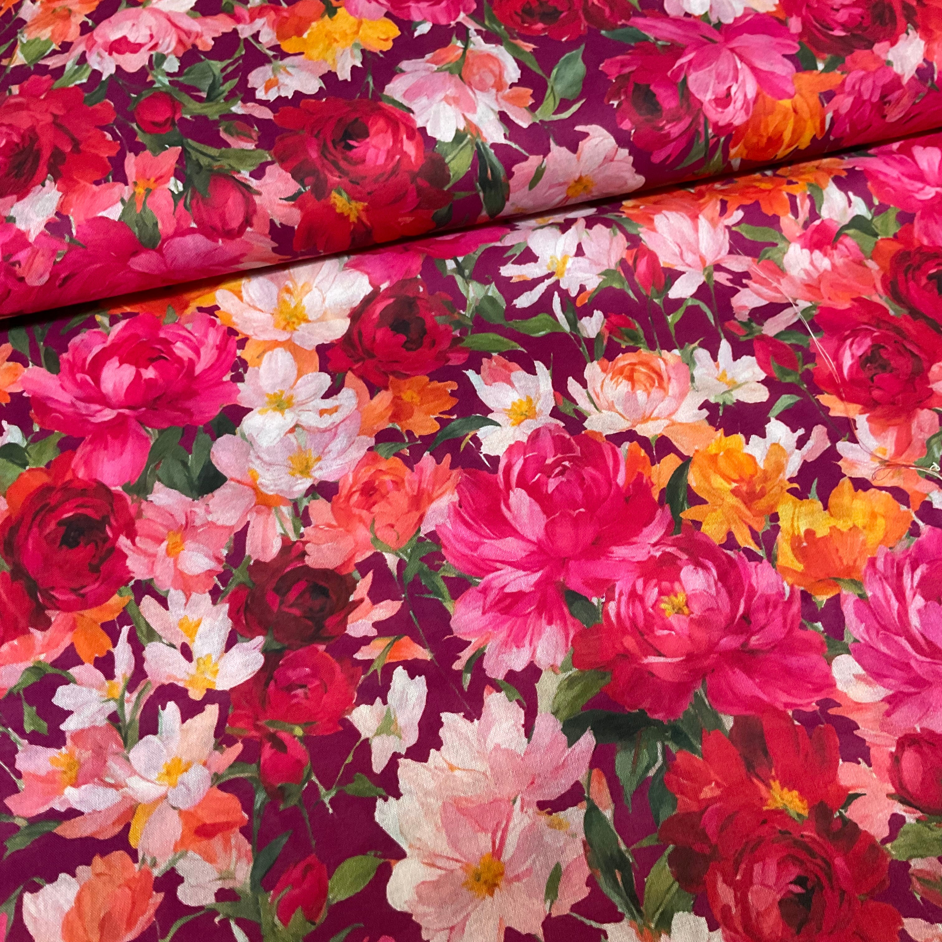 Burgundy Cotton Voile Floral Fabric – 147cm Wide M2115