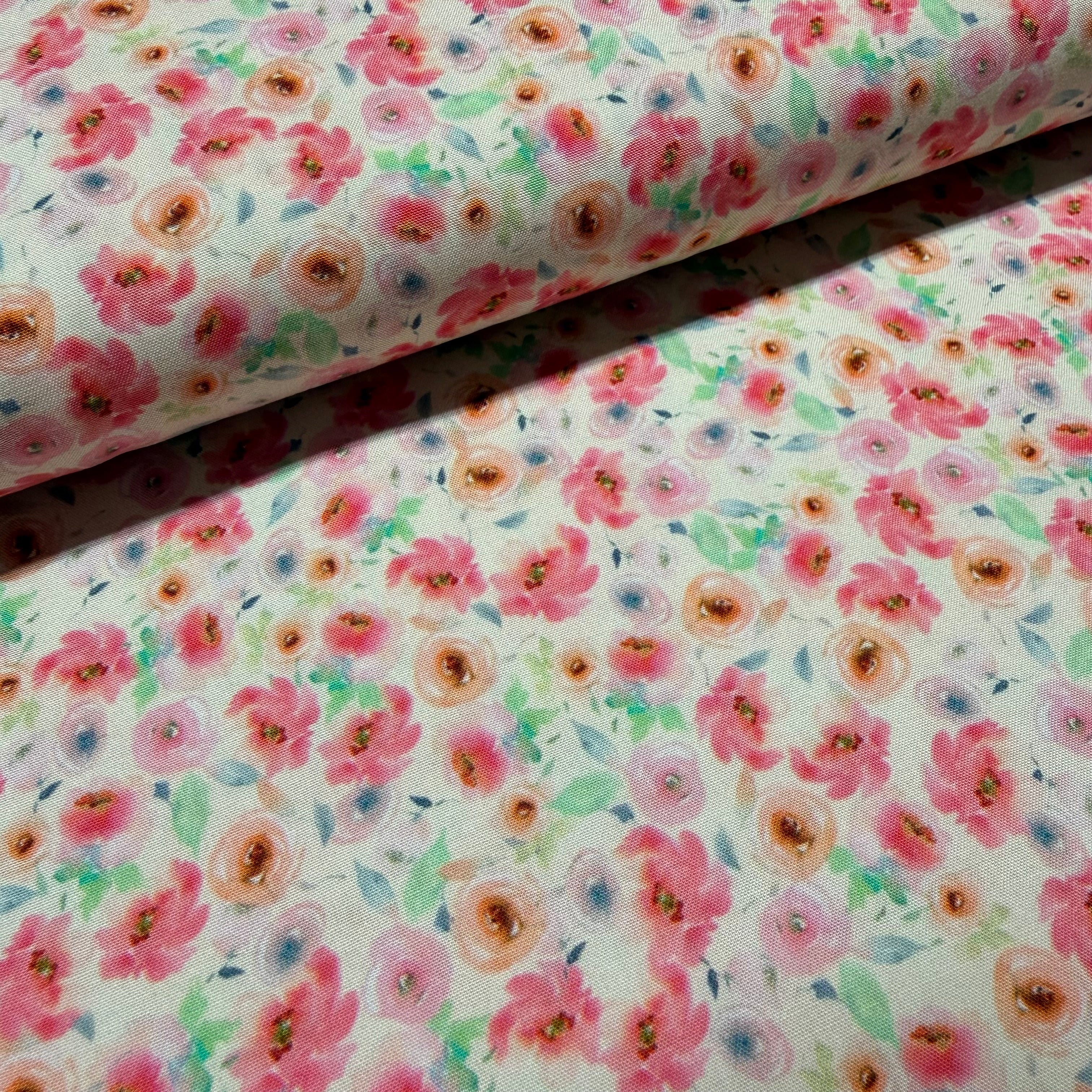 Ecru Radiance Viscose Floral Fabric – 147cm Wide M2116