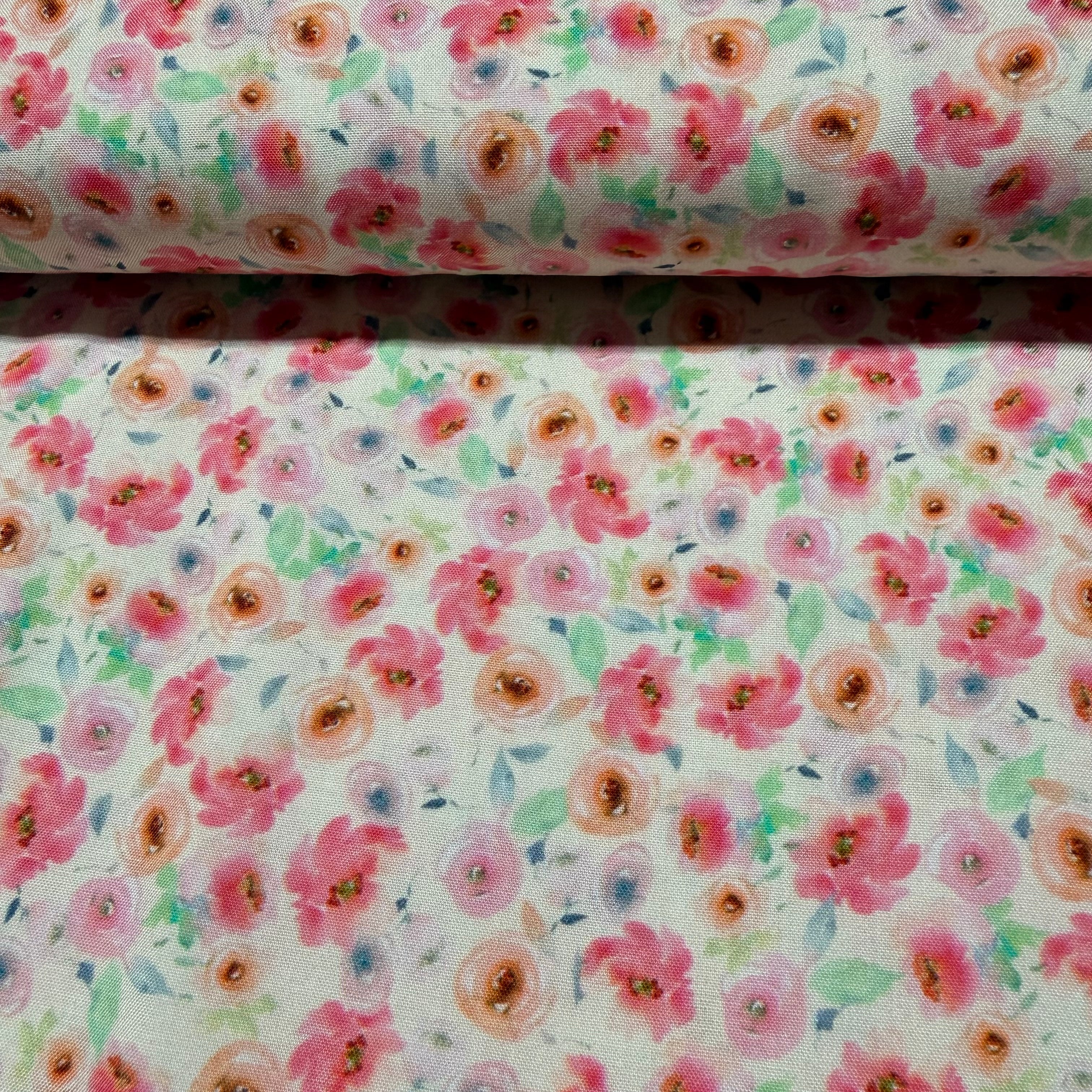 Ecru Radiance Viscose Floral Fabric – 147cm Wide M2116