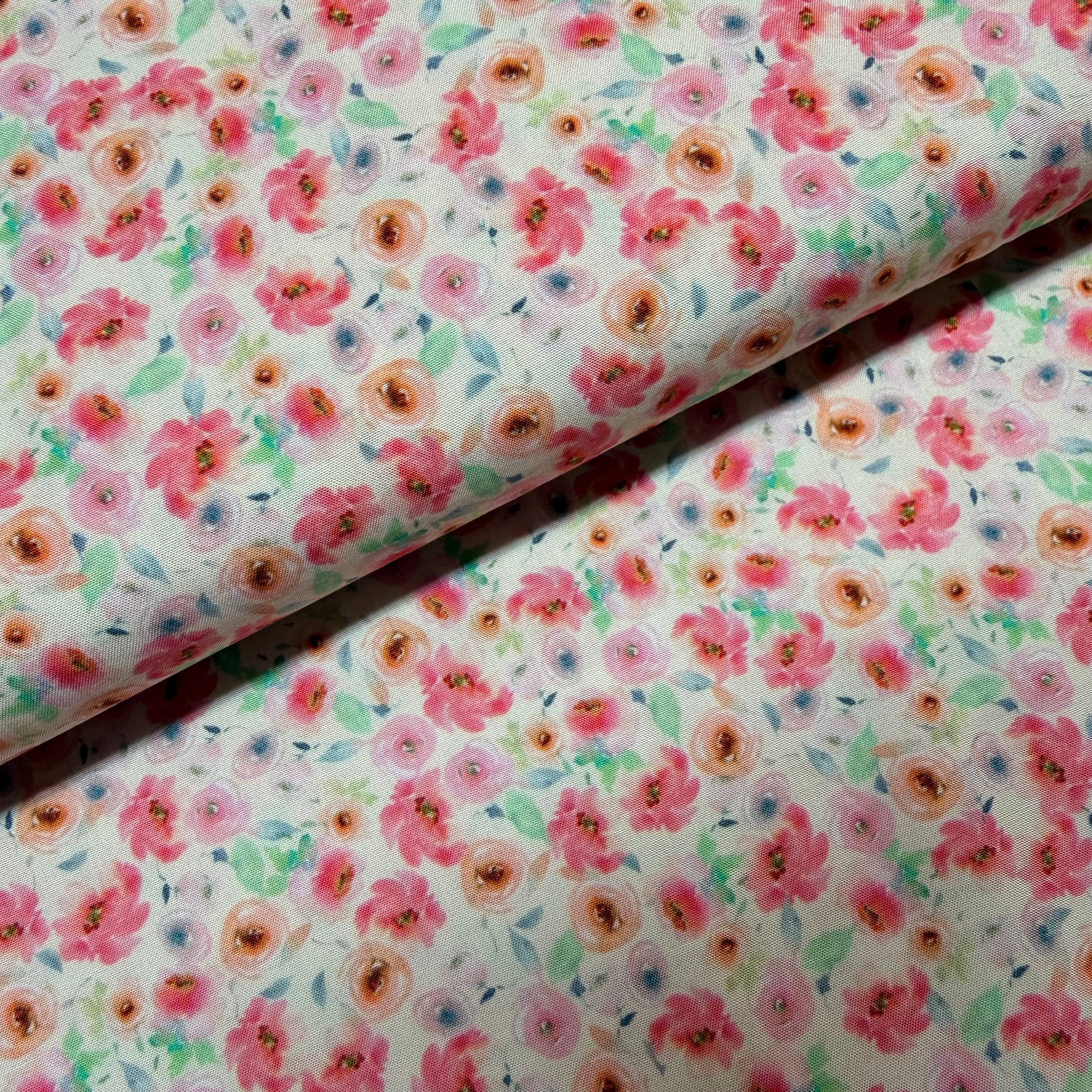 Ecru Radiance Viscose Floral Fabric – 147cm Wide M2116