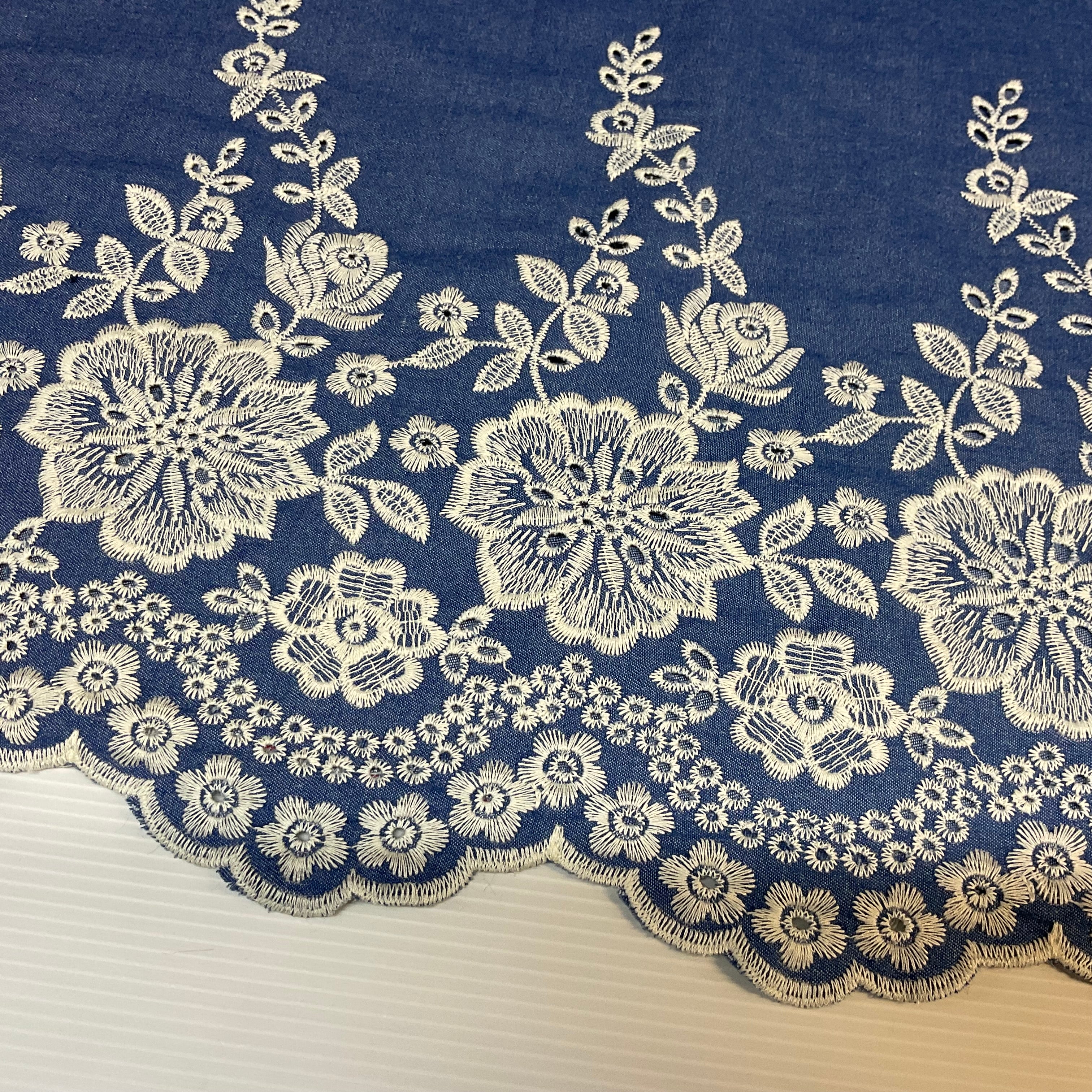 Light Blue Denim One sided Embroidery Trouser Skirt jacket fabric M1819