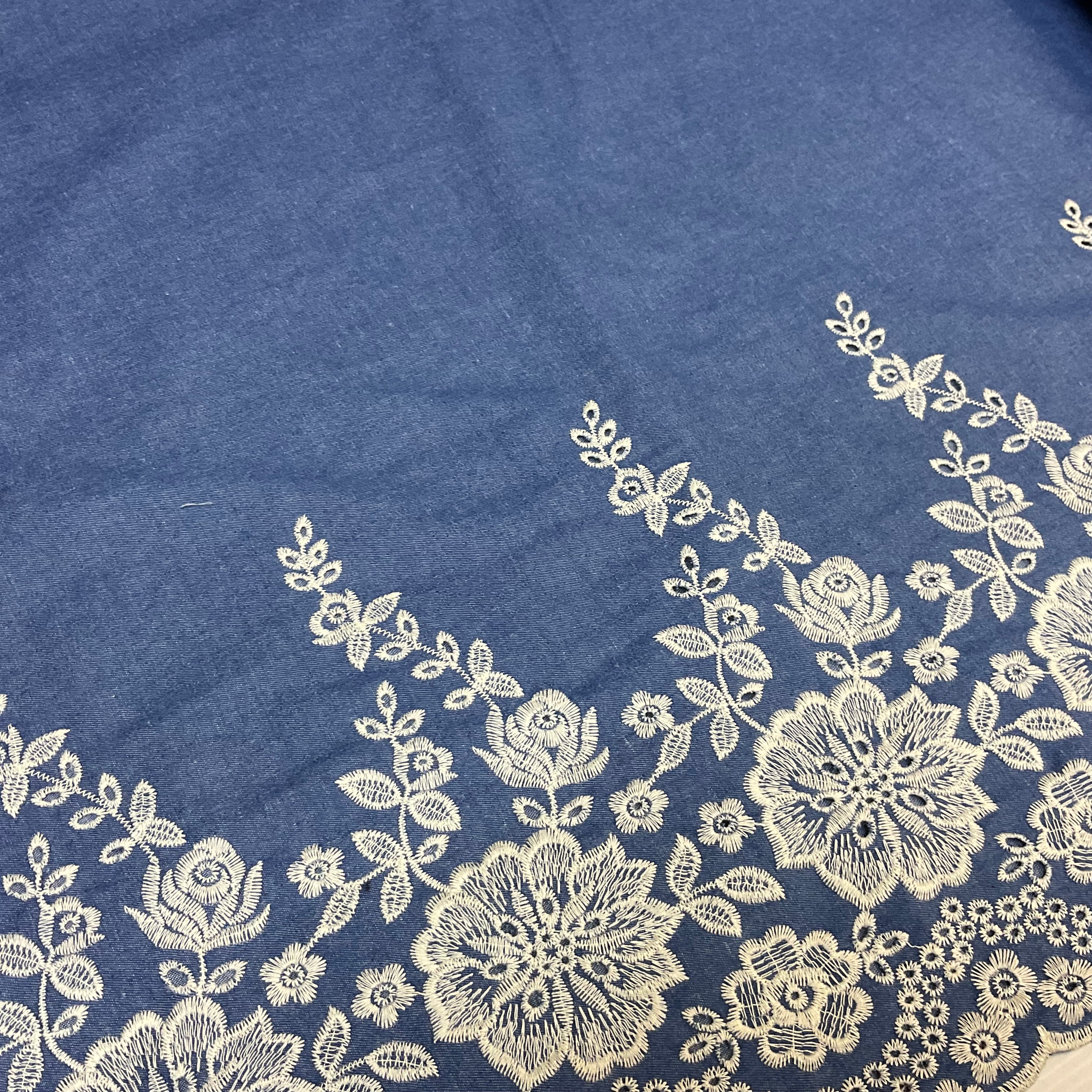 Light Blue Denim One sided Embroidery Trouser Skirt jacket fabric M1819