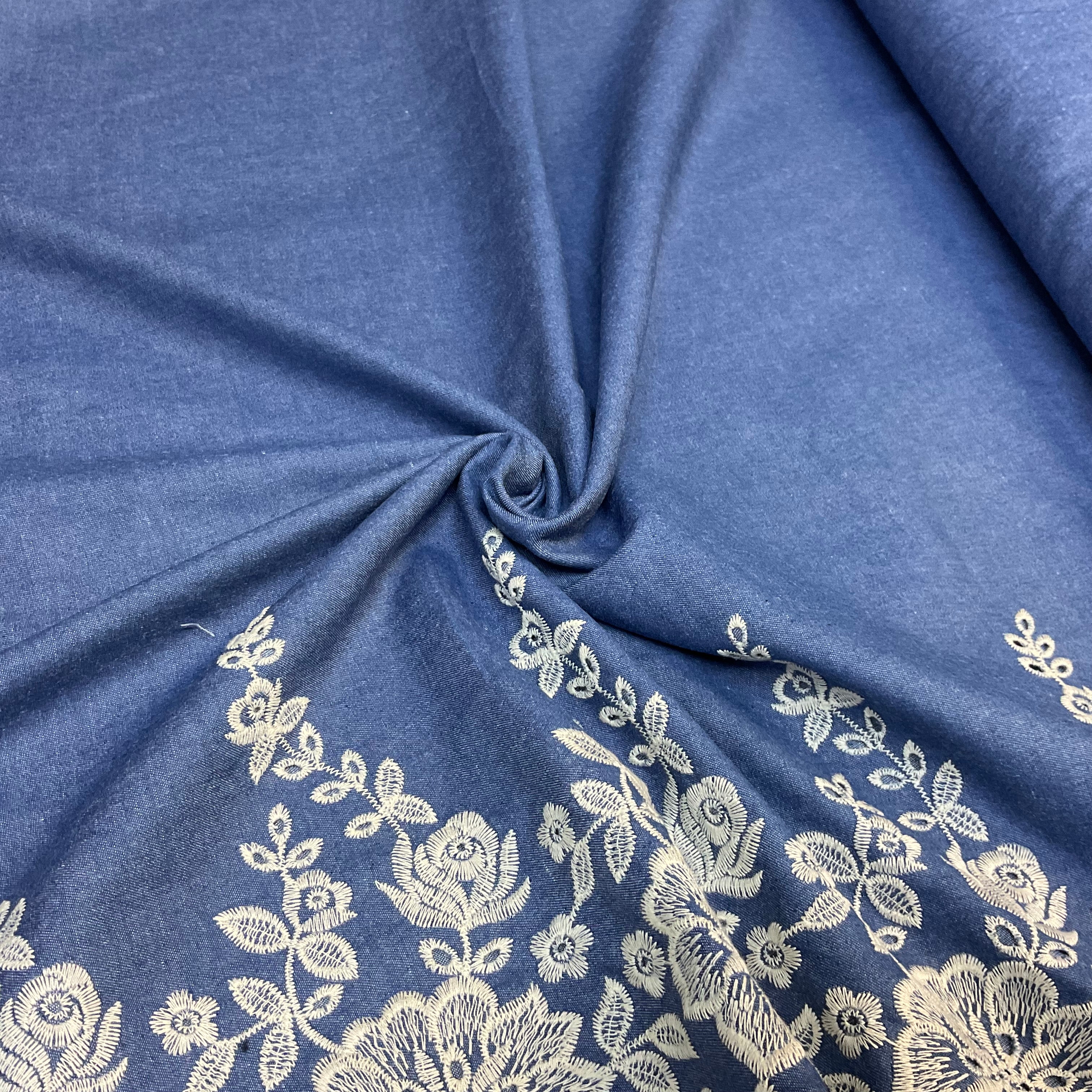 Light Blue Denim One sided Embroidery Trouser Skirt jacket fabric M1819