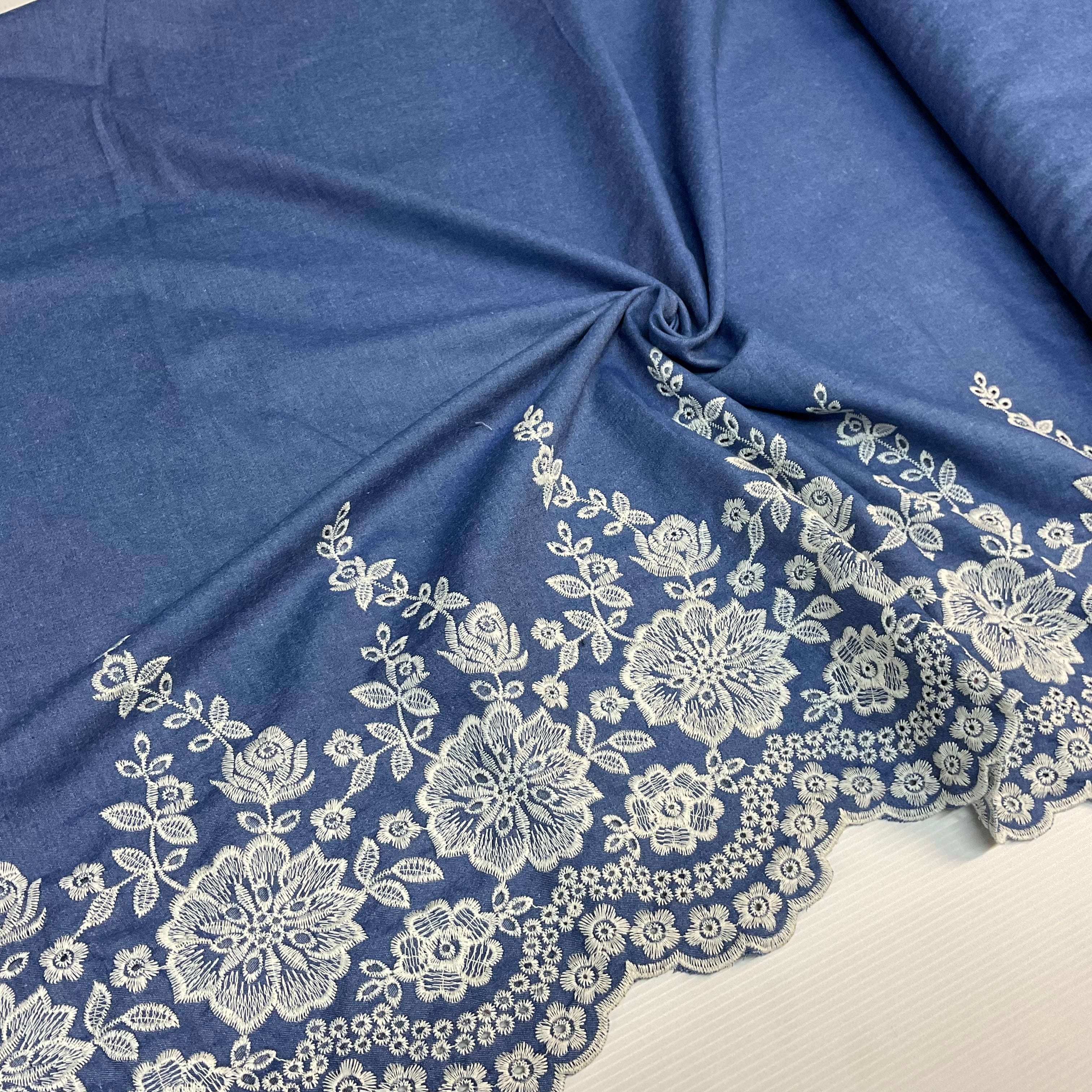 Light Blue Denim One sided Embroidery Trouser Skirt jacket fabric M1819