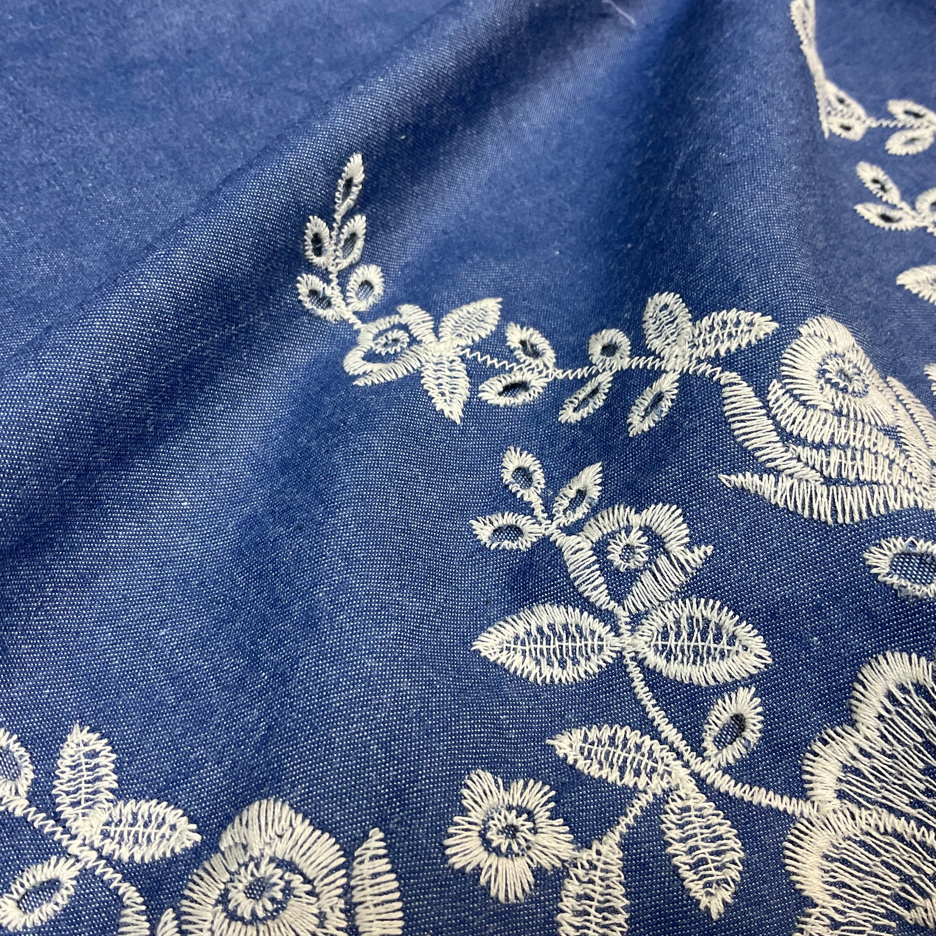 Light Blue Denim One sided Embroidery Trouser Skirt jacket fabric M1819