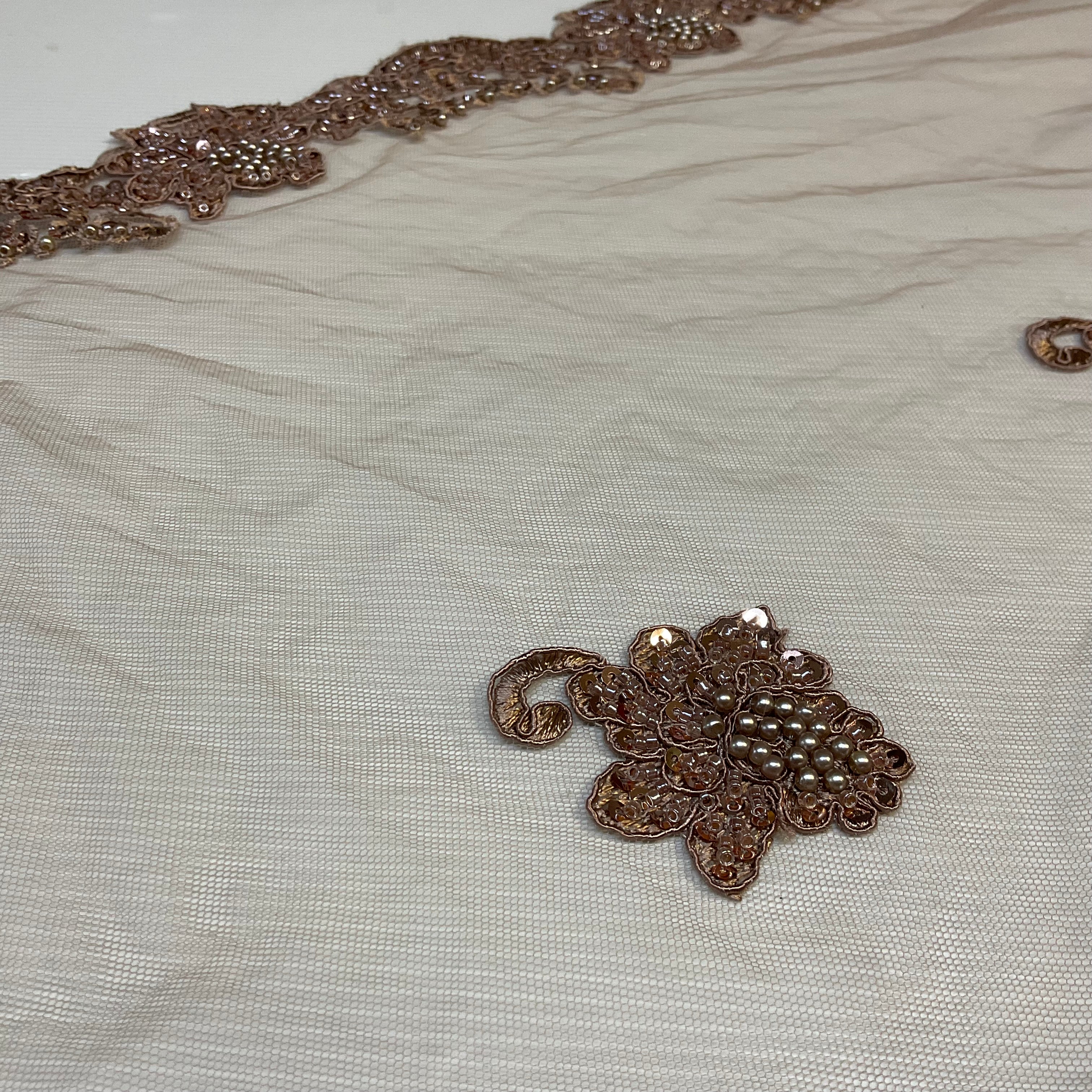 Mink Beaded Embroidered Mesh Lace Fabric – 99cm Wide – Bridal & Occasionwear – £15.00 per metre