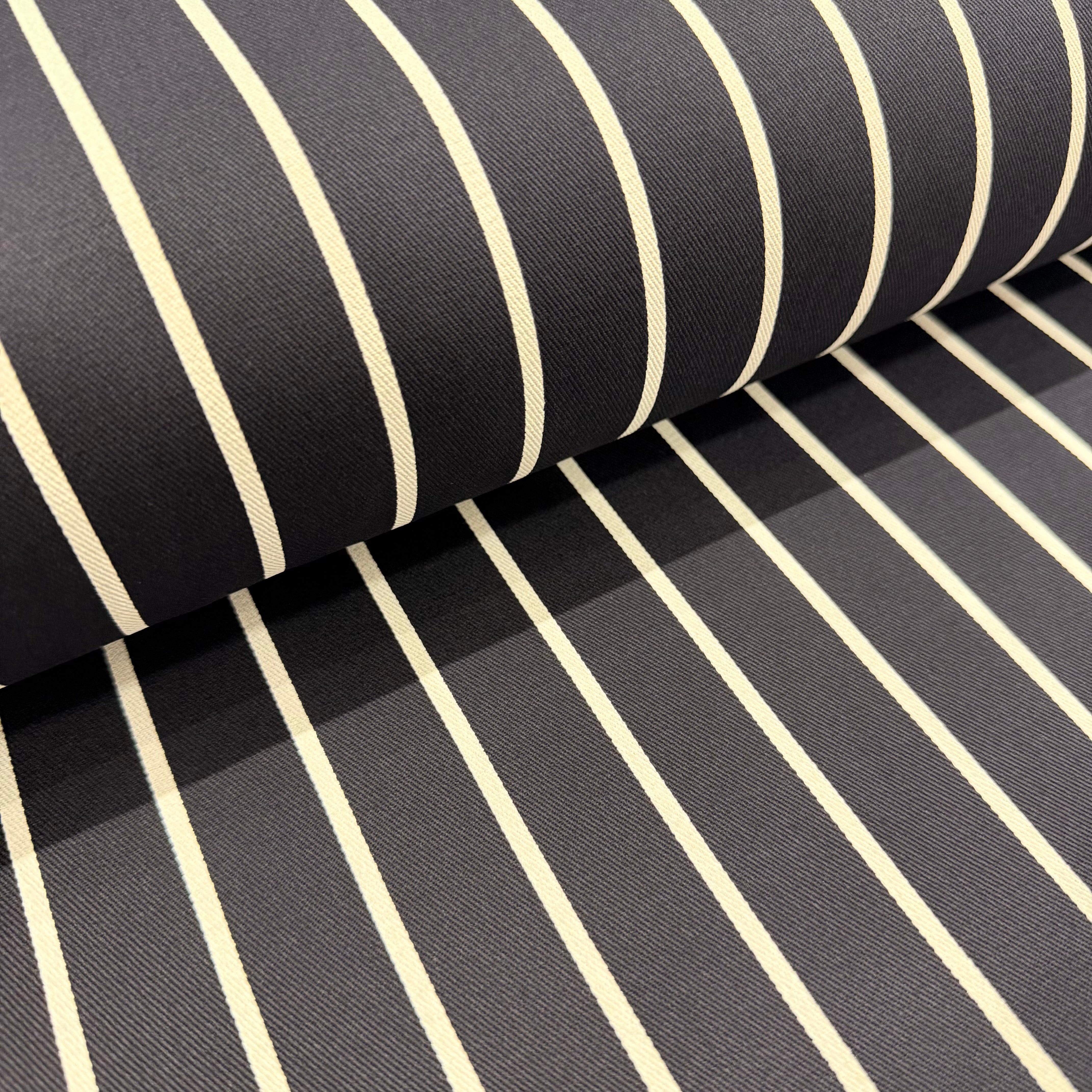 Navy Butchers Stripe Polycotton Fabric – 150cm Wide – 65% Polyester 35% Cotton – £9.50 per metre