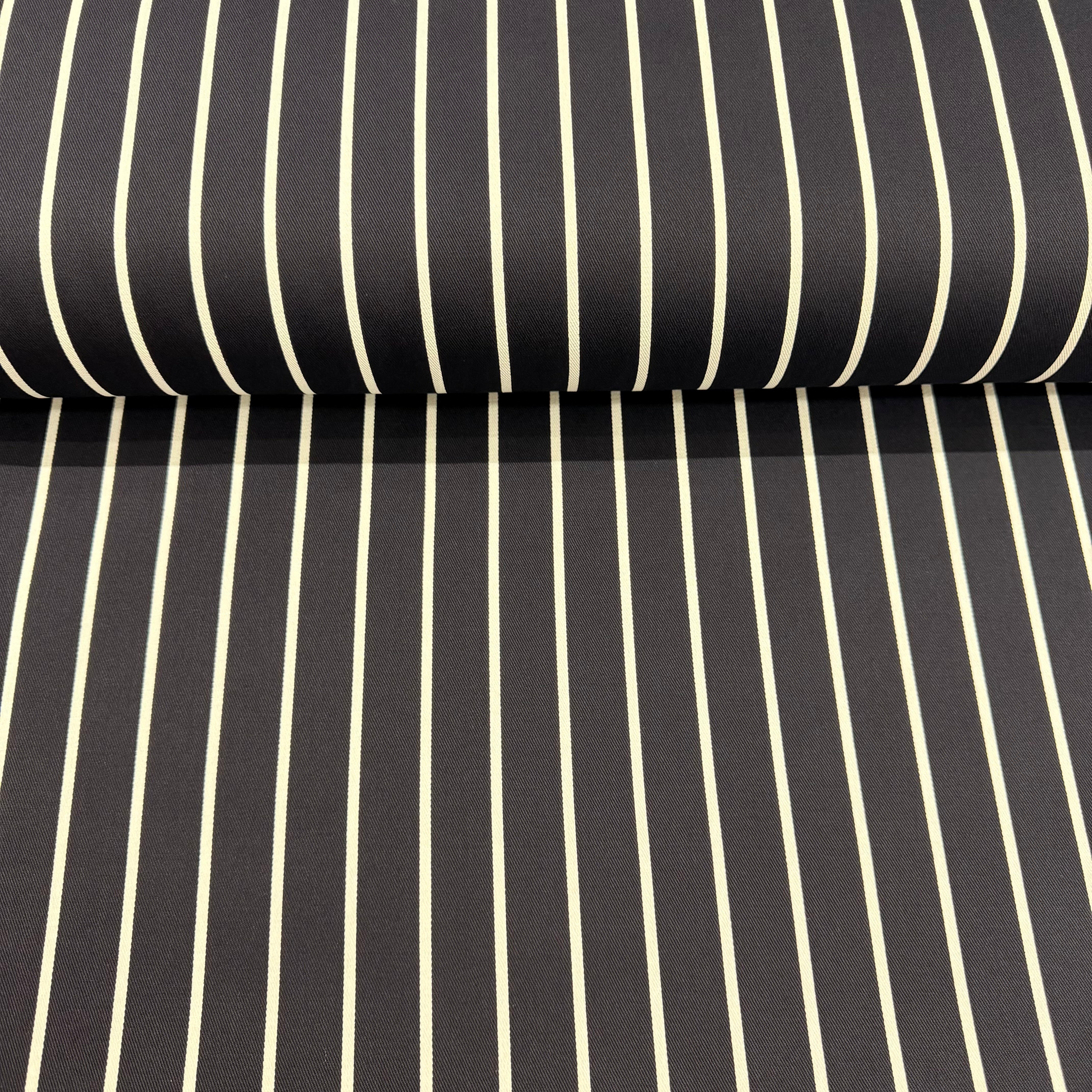 Navy Butchers Stripe Polycotton Fabric – 150cm Wide – 65% Polyester 35% Cotton – £9.50 per metre