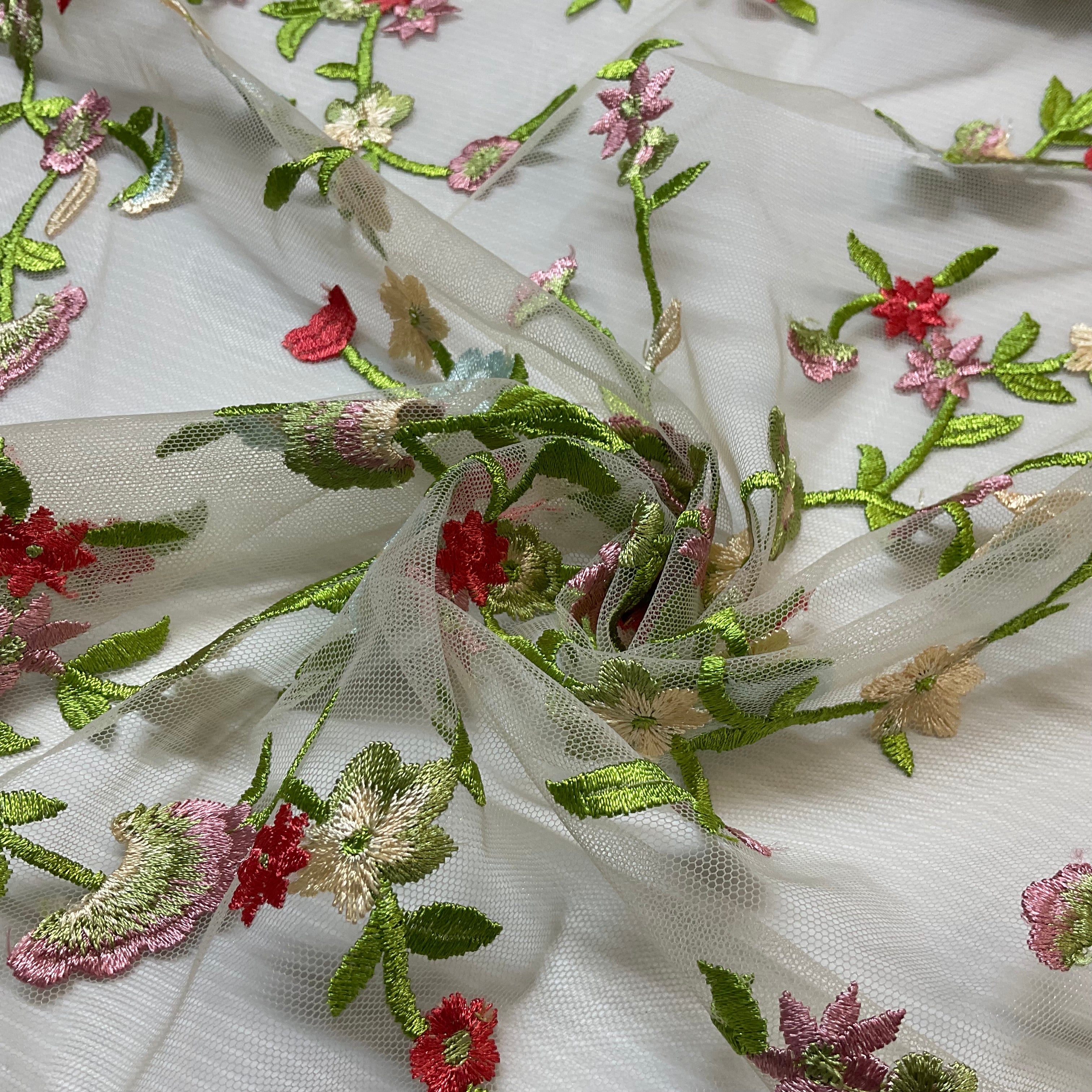 Nude Floral Embroidered Tulle Net Fabric 130cm Wide M2142