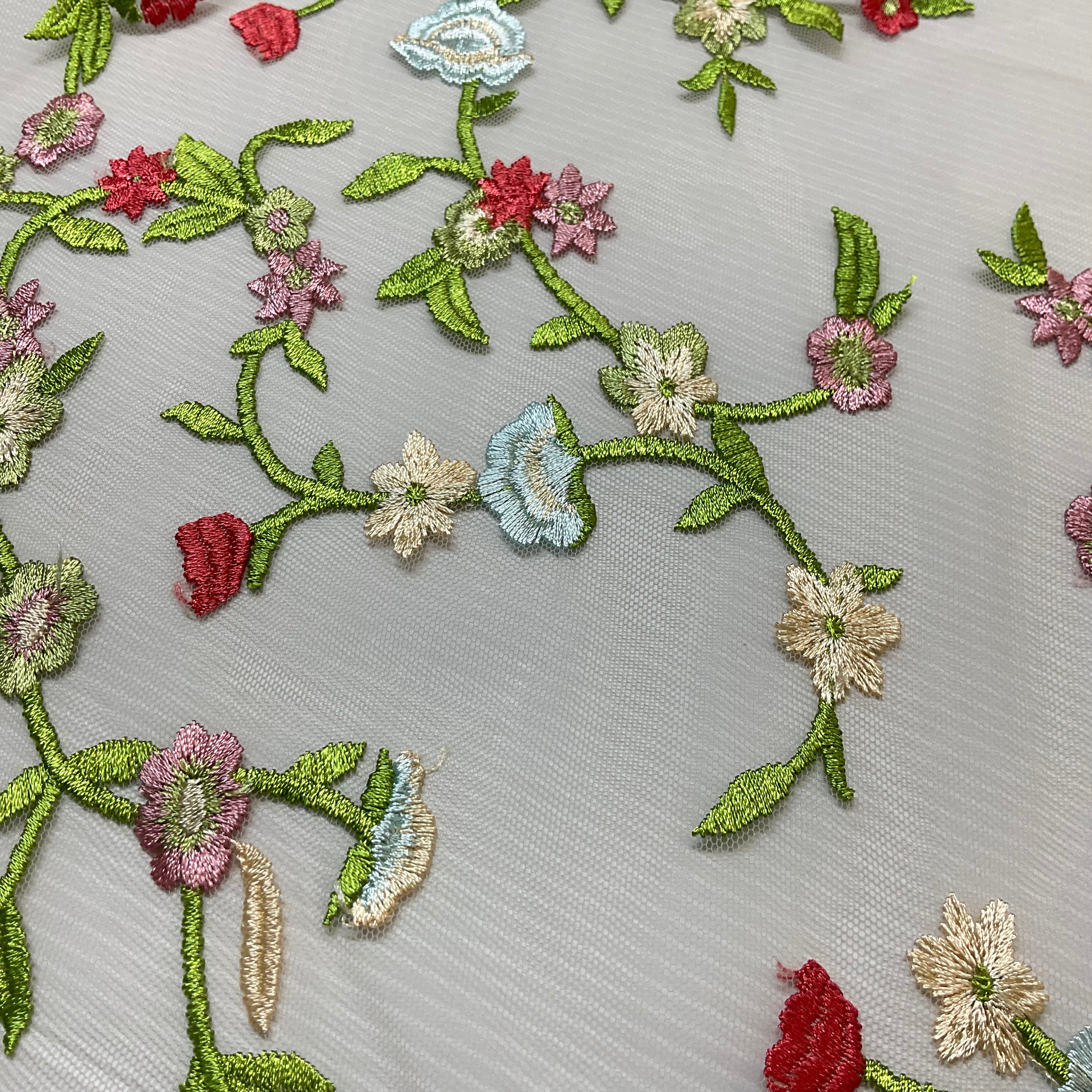 Nude Floral Embroidered Tulle Net Fabric 130cm Wide M2142