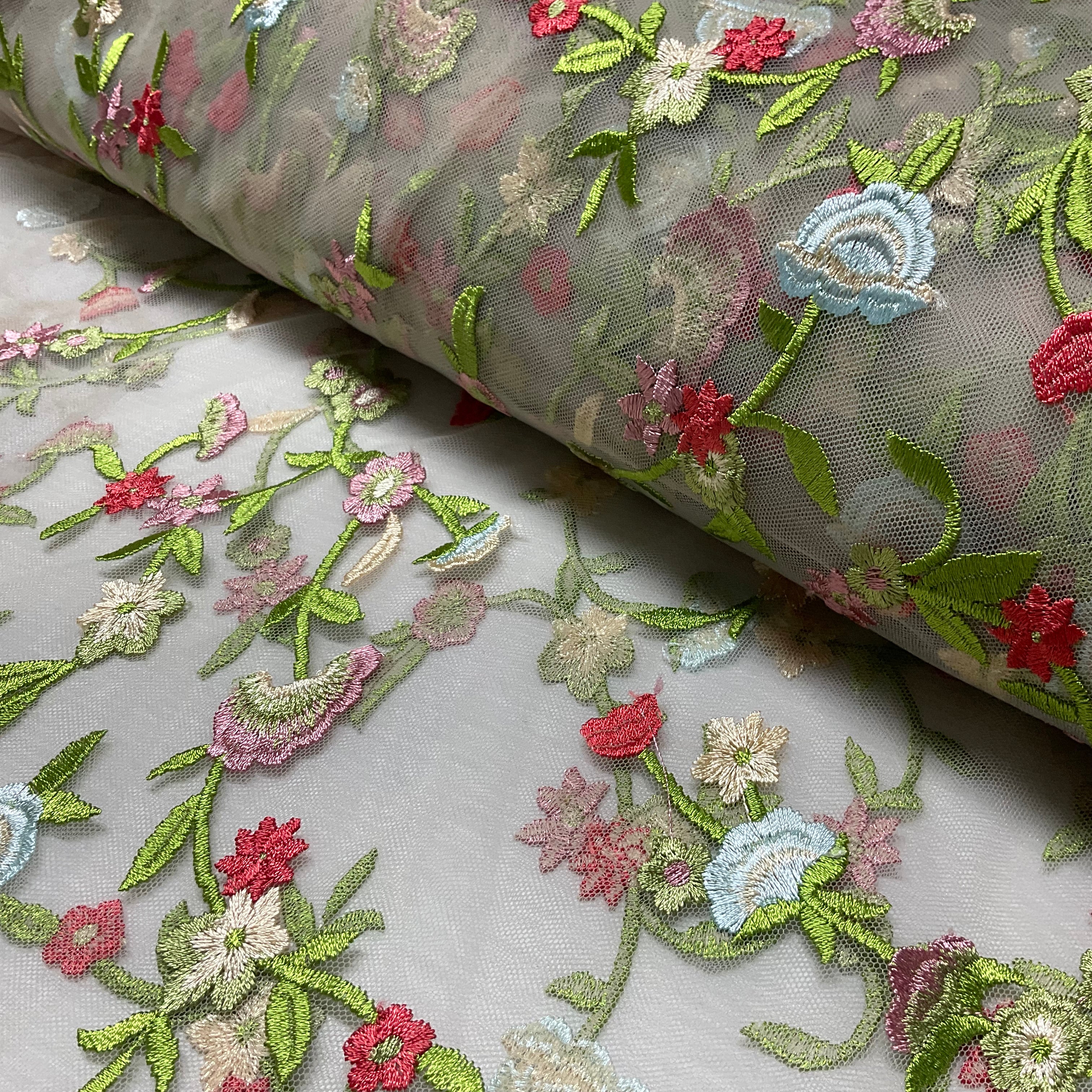 Nude Floral Embroidered Tulle Net Fabric 130cm Wide M2142