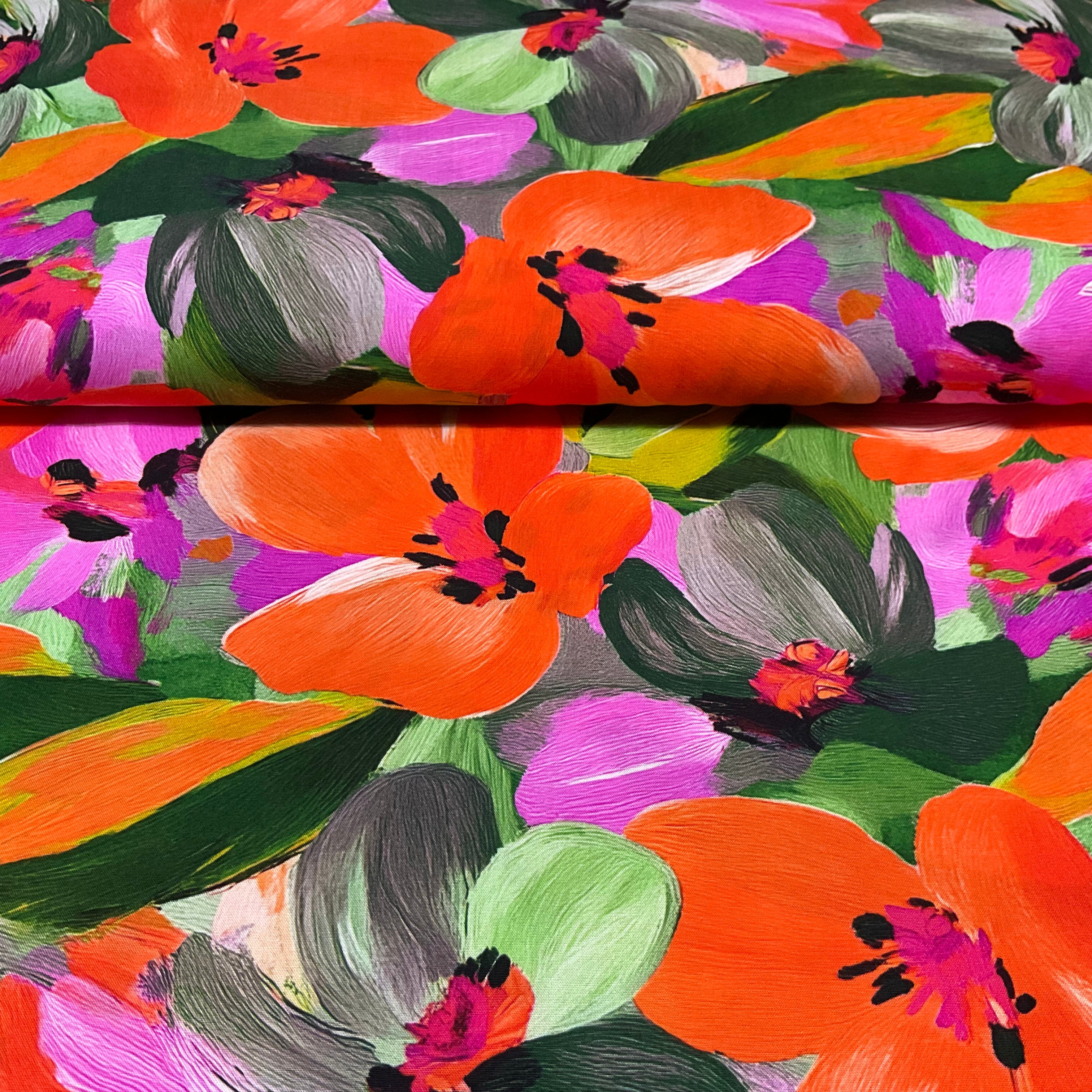 Orange & Green Digital Floral Lenzing™ EcoVero™ Fabric 147cm wide M2112