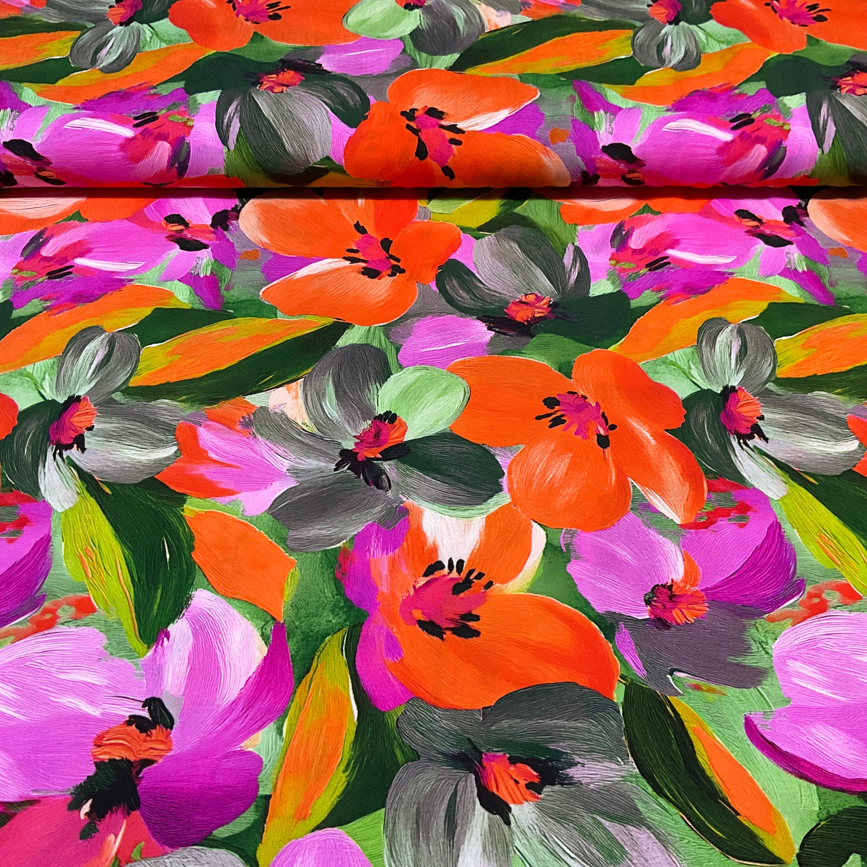 Orange & Green Digital Floral Lenzing™ EcoVero™ Fabric 147cm wide M2112