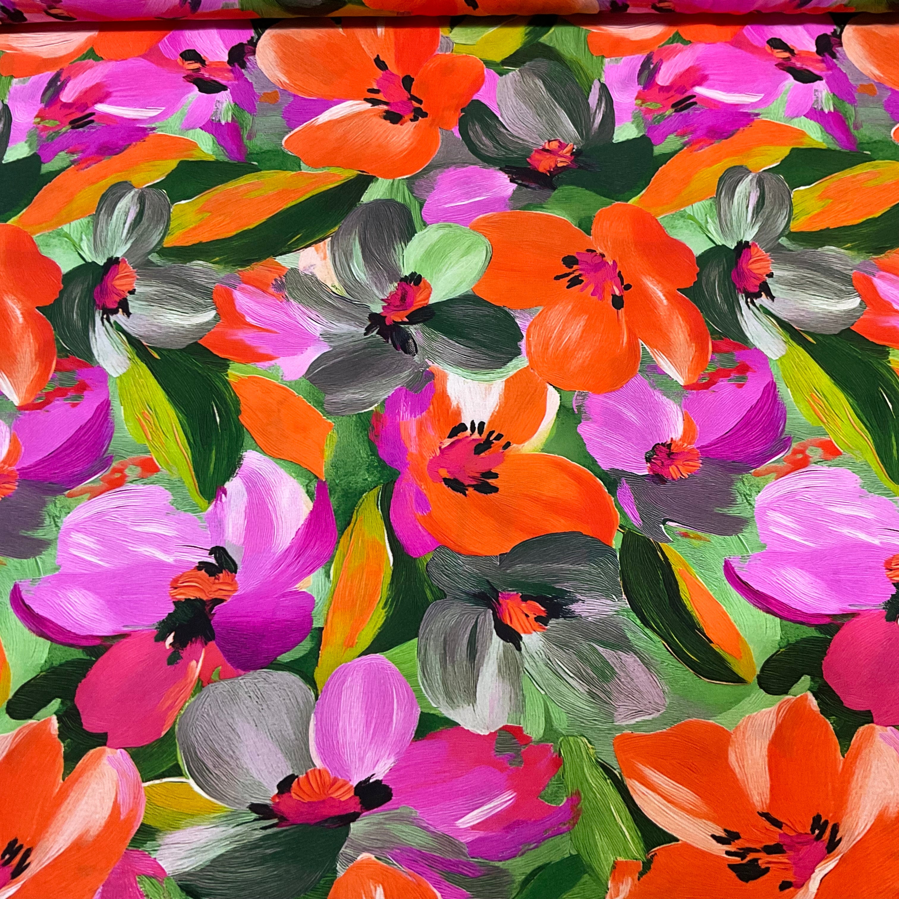 Orange & Green Digital Floral Lenzing™ EcoVero™ Fabric 147cm wide M2112