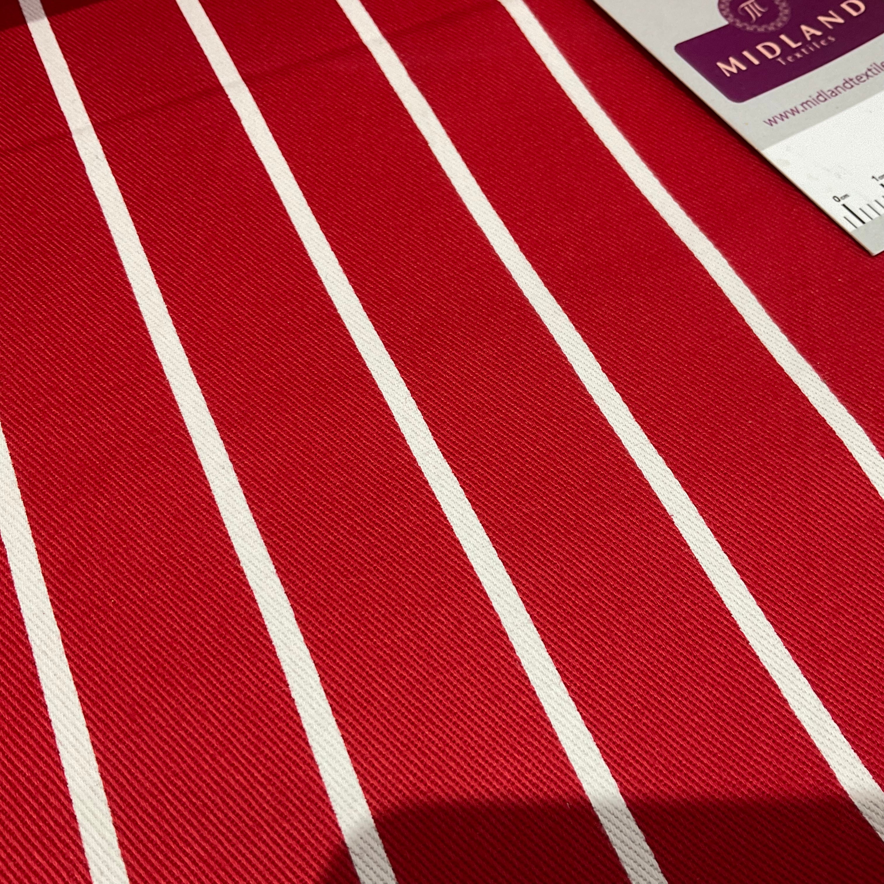 Red Butchers 1' Wide Stripe 100% Cotton Fabric - 1 Meter (100cm Width) Fabric M1970