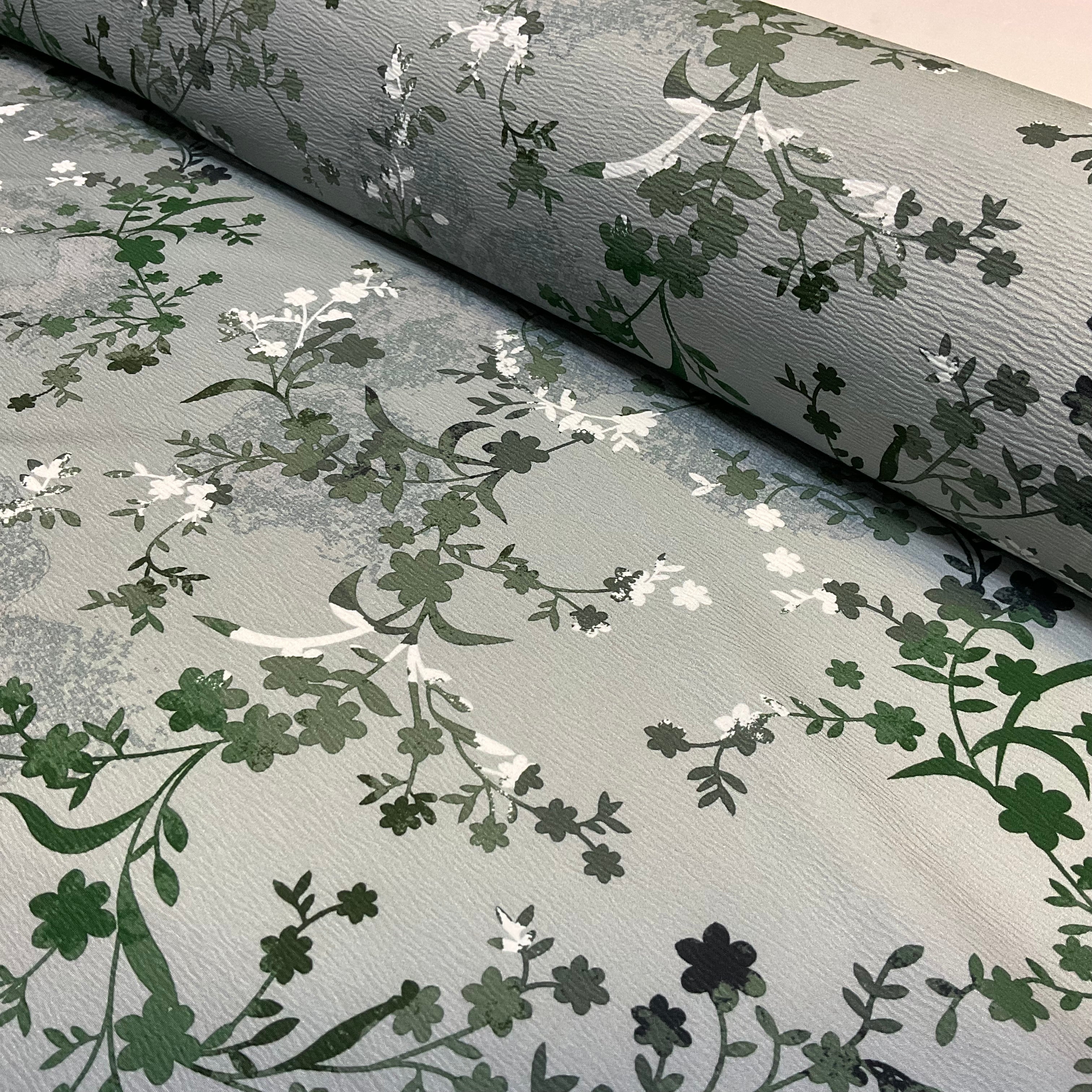 Sage Green delicate ombre Floral crinkle Stretch Viscose – Soft Dressmaking fabric M2048-1