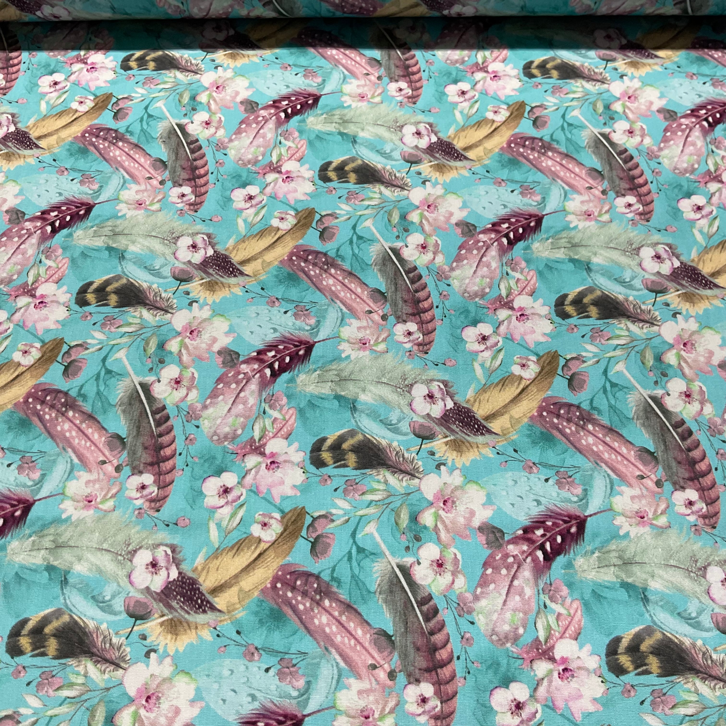Feathers and Flowers Floral Cotton Print Fabric – 100% Cotton - 147cm Wide - M2131