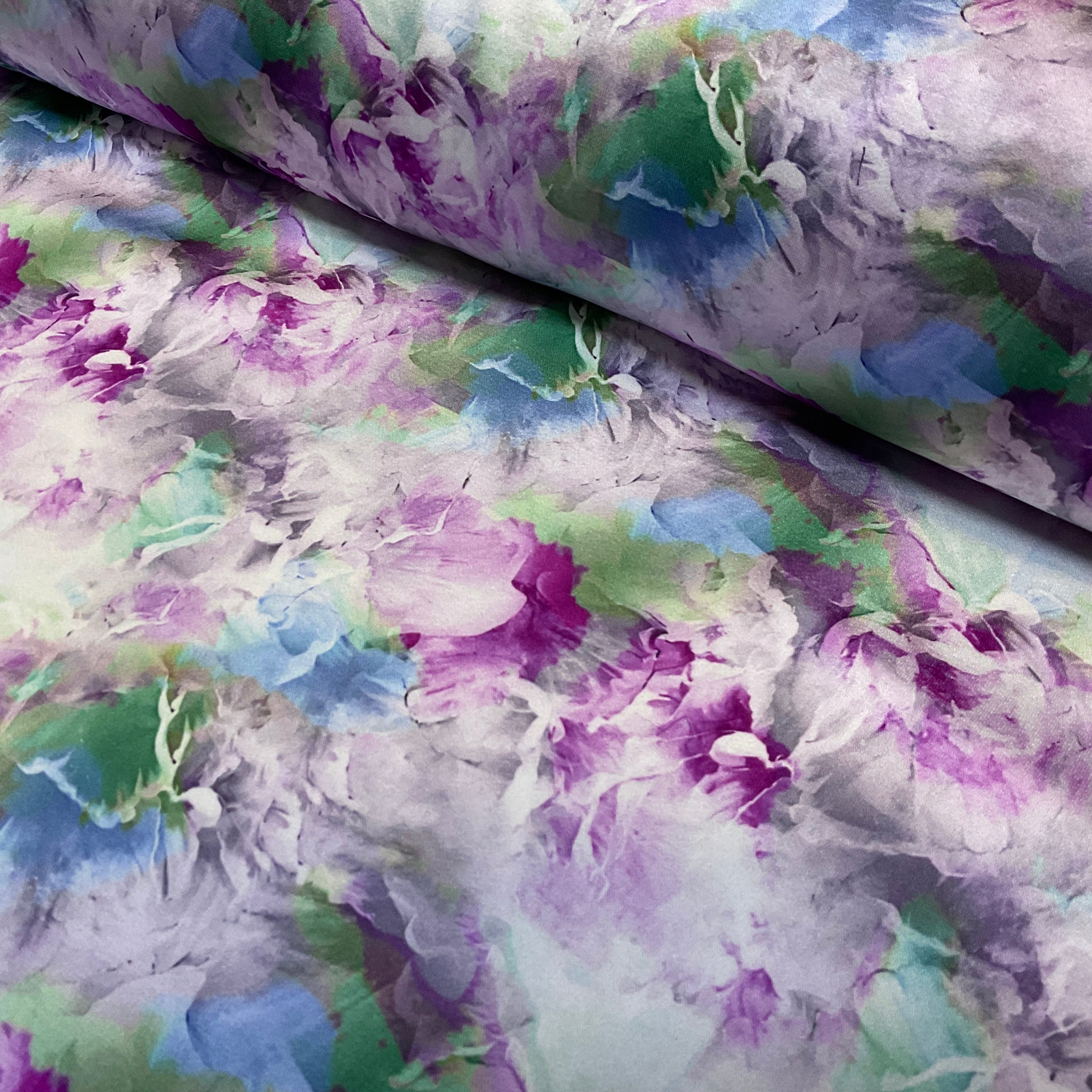 Lilac mystic bloom dreamy watercolour silky satin soft spandex dress fabric M2054-1