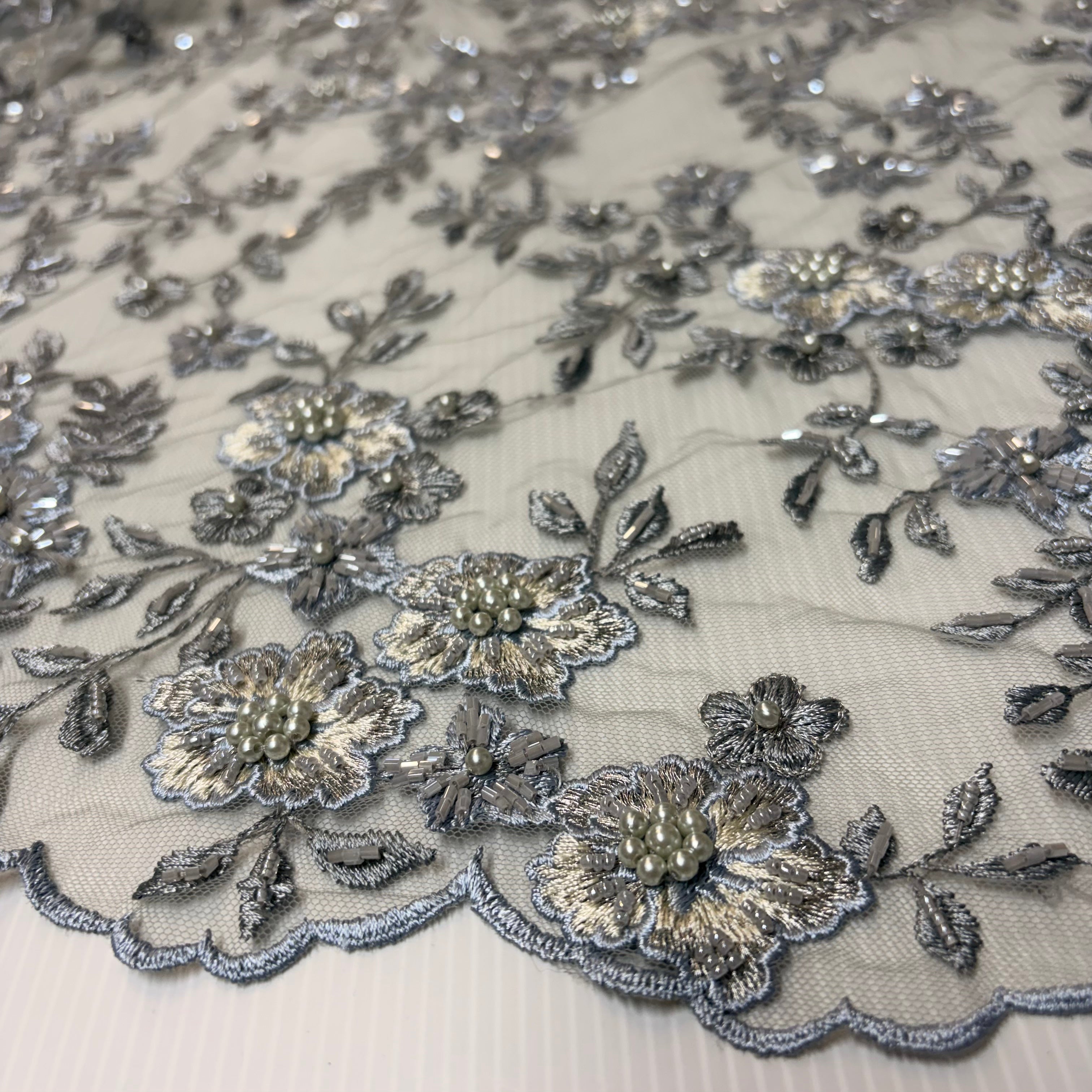 Bridal Embroidered Tulle Net Lace Fabric 135cm Wide M2146
