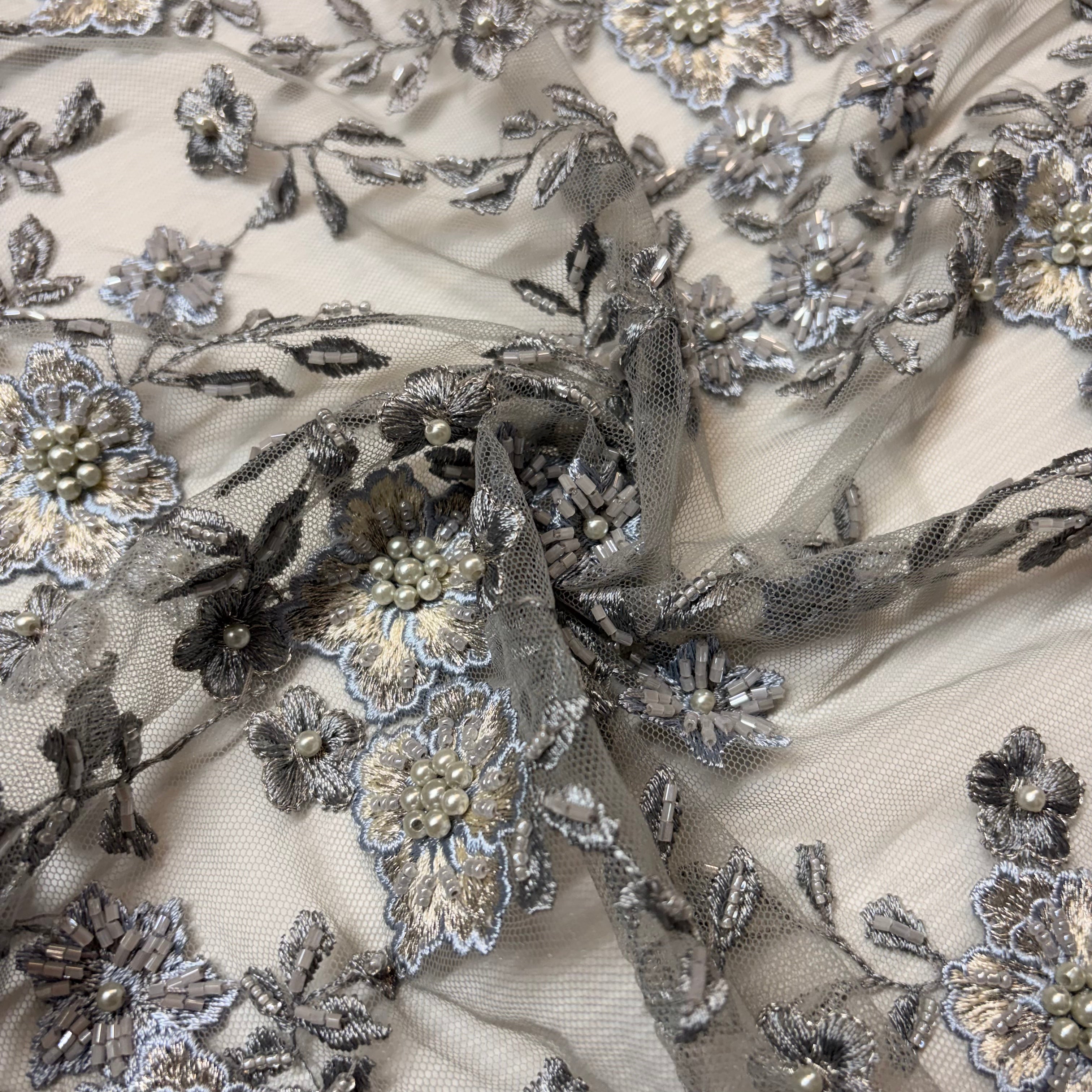 Bridal Embroidered Tulle Net Lace Fabric 135cm Wide M2146