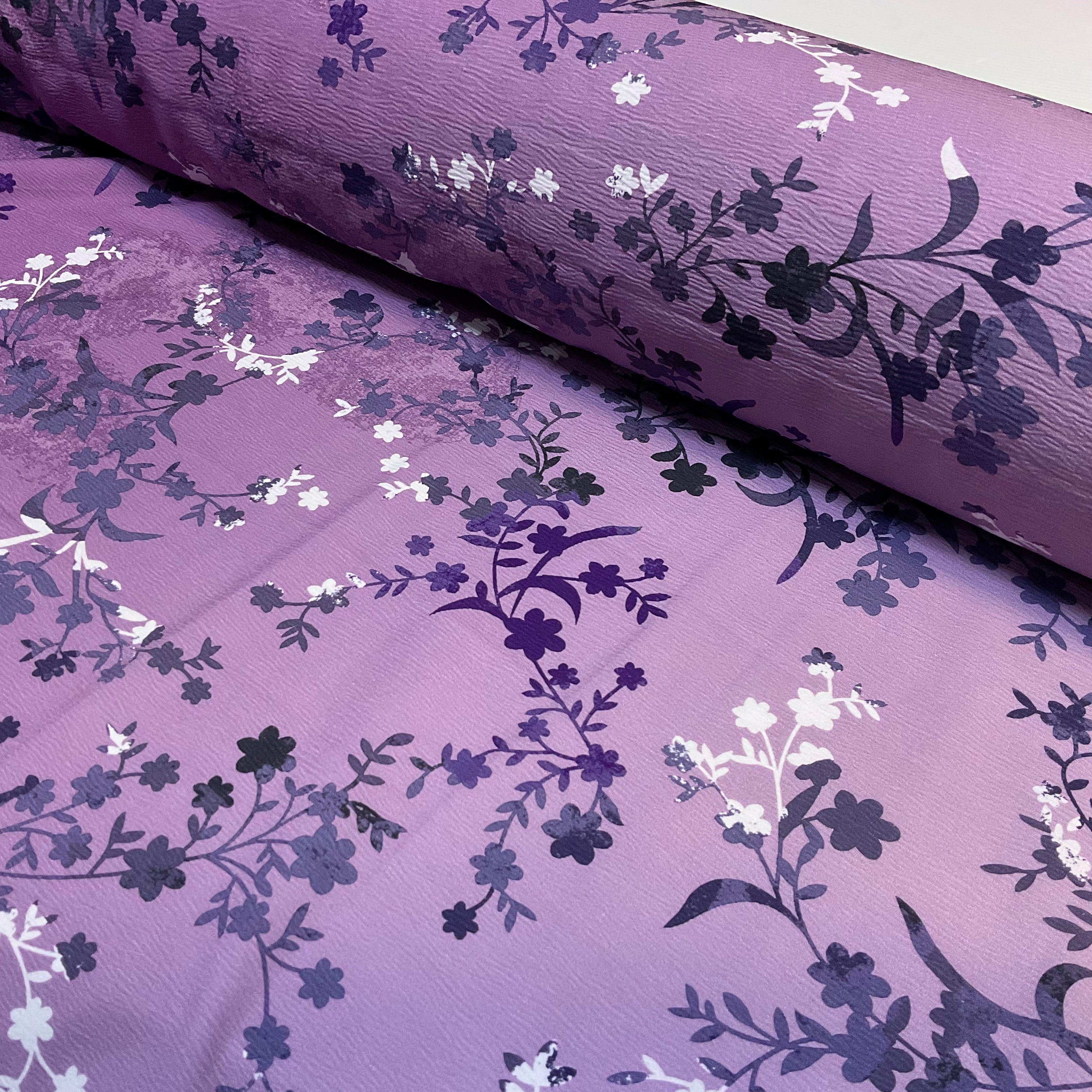 Lilac Purple delicate ombre Floral crinkle Stretch Viscose – Soft Dressmaking fabric M2048-2