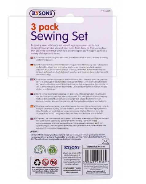 3pcs Sewing Tool seam ripper and cover, thread trim stitch scissors & metal sewing and knitting gauge M2034