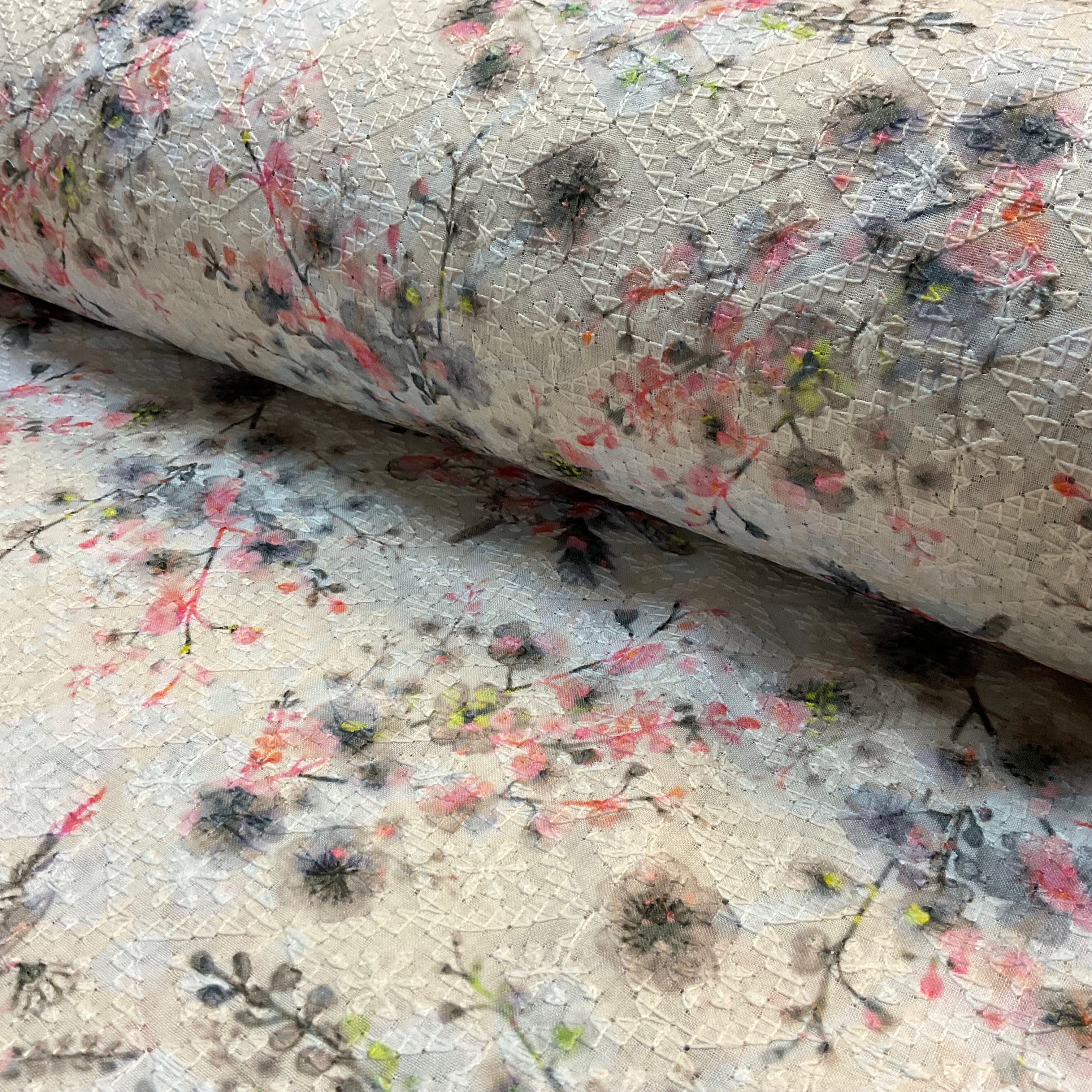 Floral Schiffili Voile printed dress fabric M2042