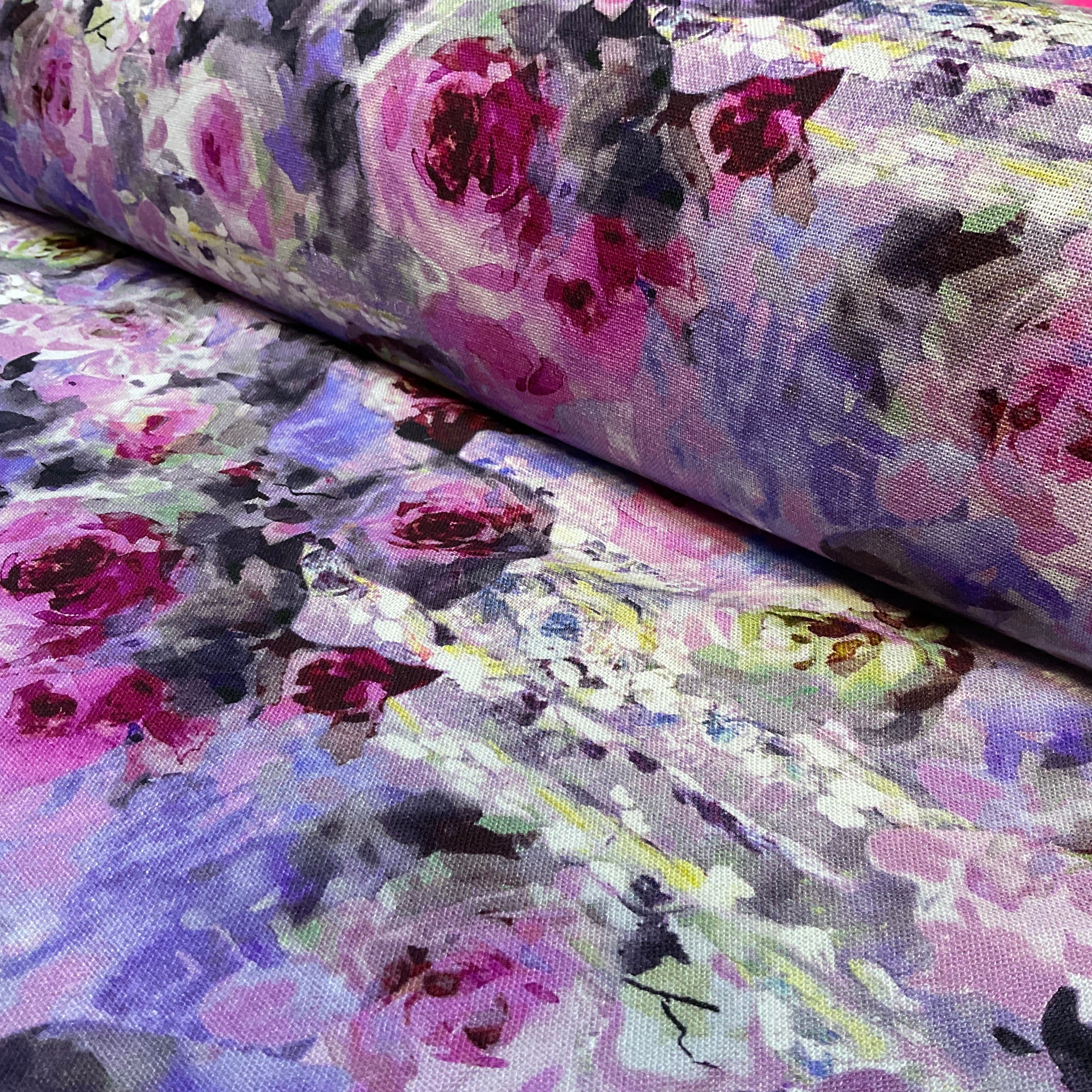 Abstract Pastel Floral Linen Viscose Cotton Digital Printed dress fabric soft natural blend 137cm wide M2045
