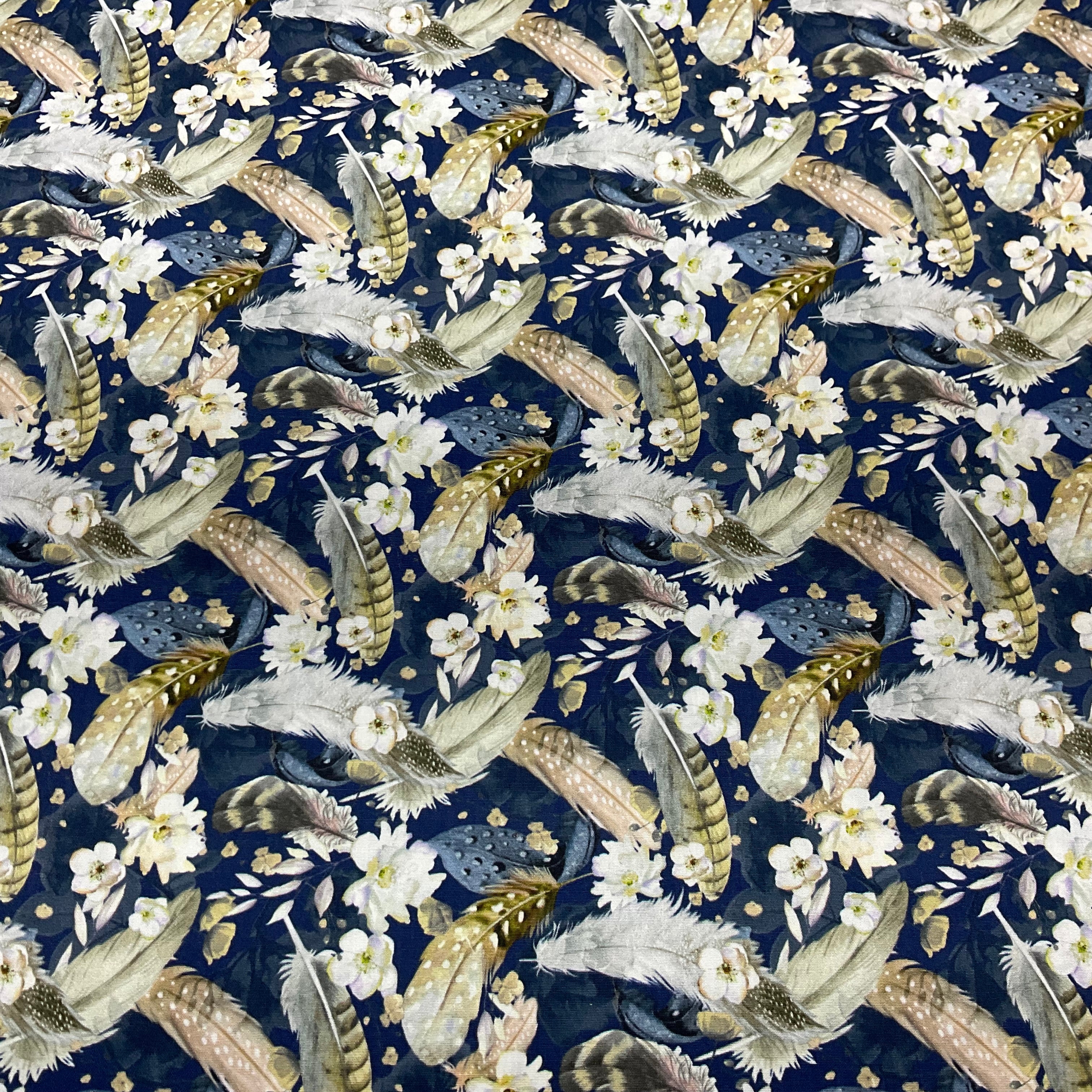 Feathers and Flowers Floral Cotton Print Fabric – 100% Cotton - 147cm Wide - M2131