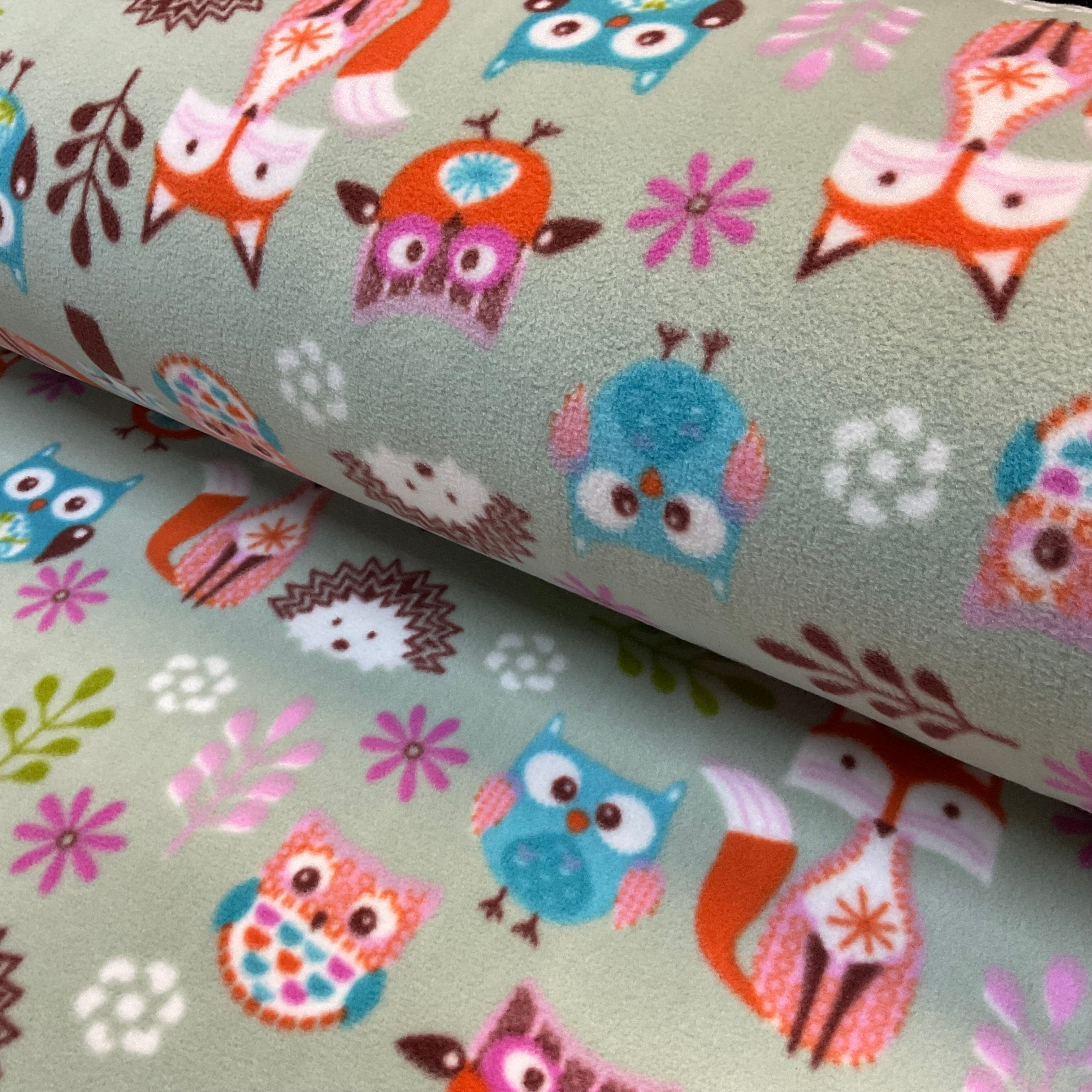 Duckegg Woodland animal printed anti pil fleece ideal for Blankets & throws fabric 150cm wide M2067-2