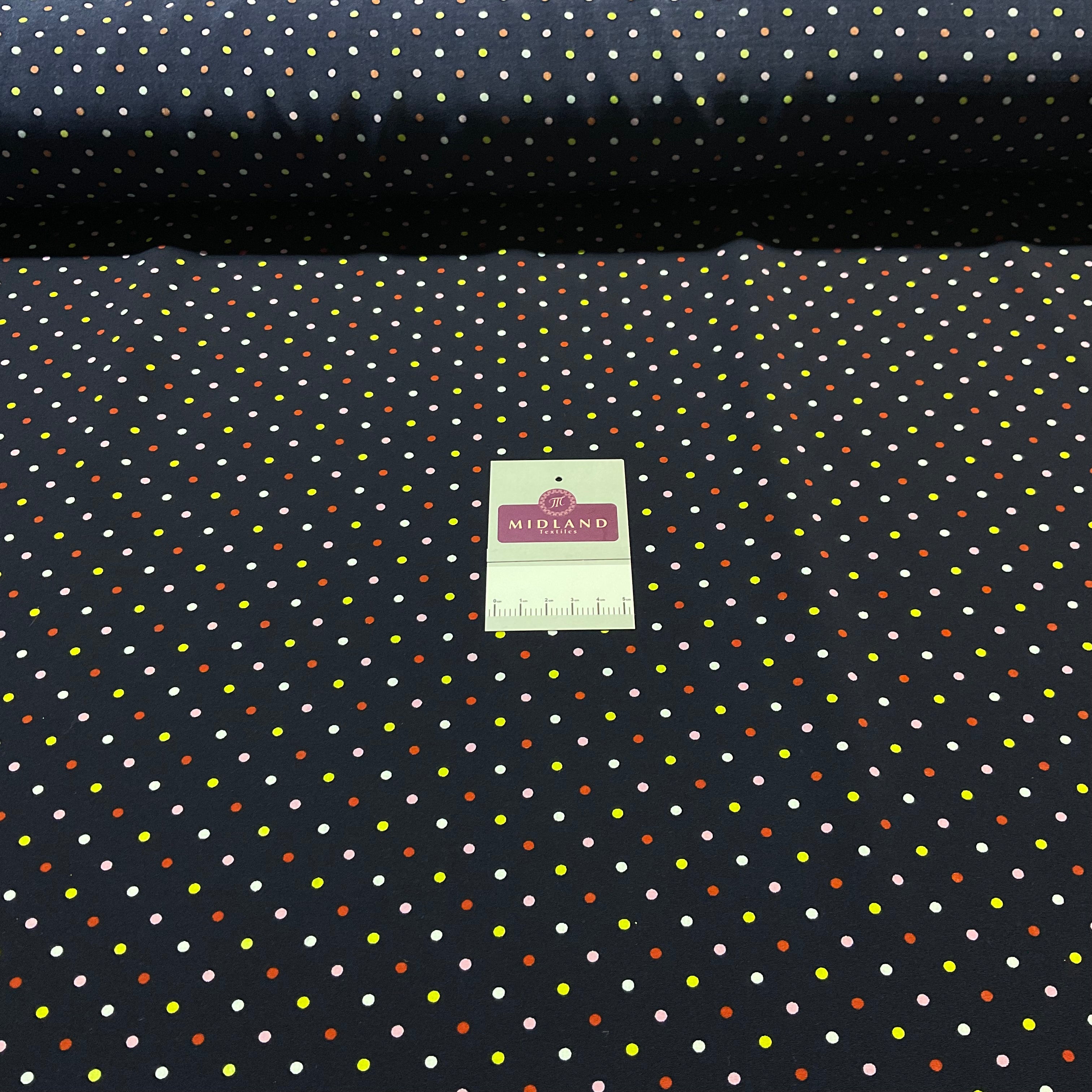 Navy Koshibo Crepe De Chine Polka 4mm dot spot Printed Dress fabric 150 cm M1400-38
