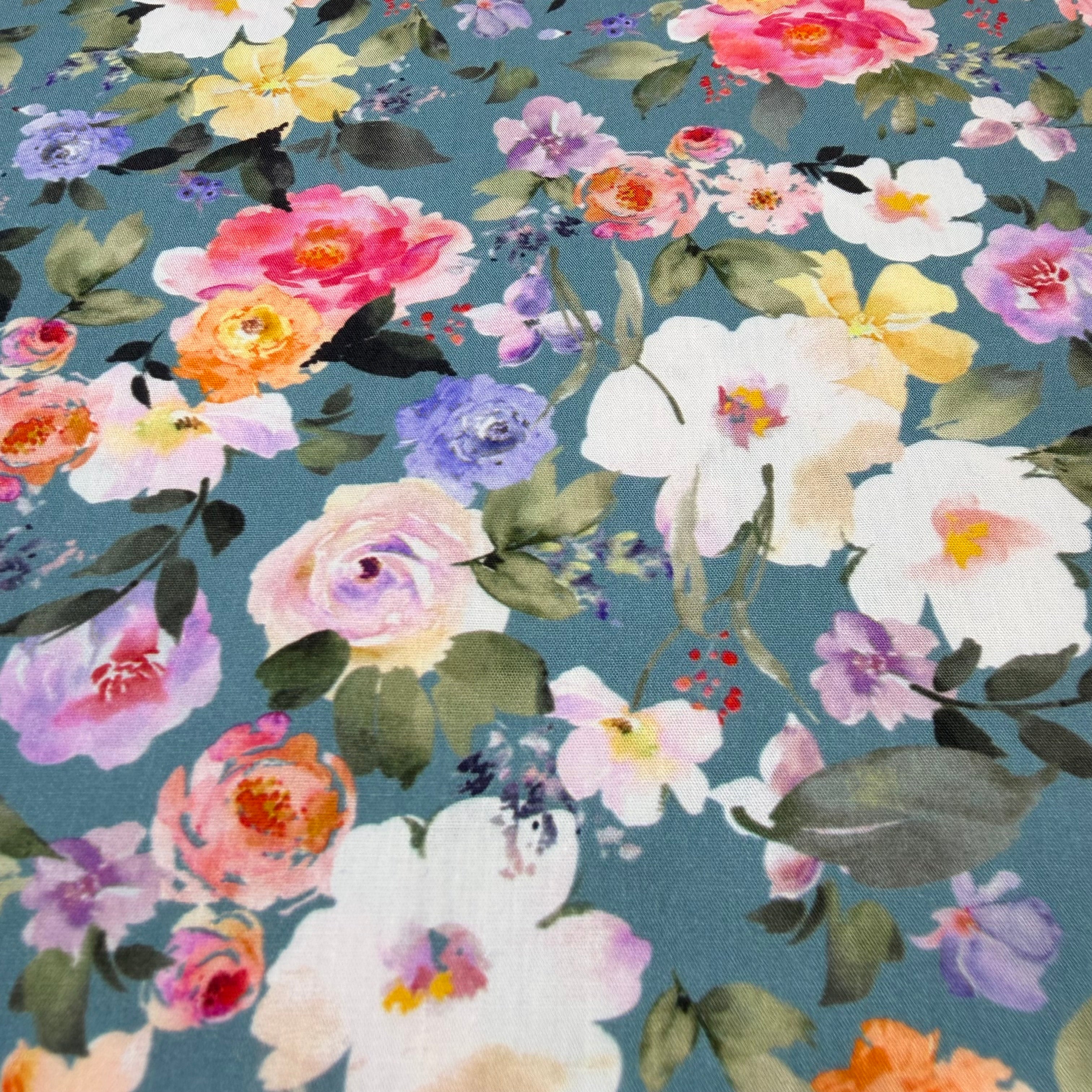 Colour Wash Floral Cotton Print Fabric – 100% Cotton - 147cm Wide - M2124