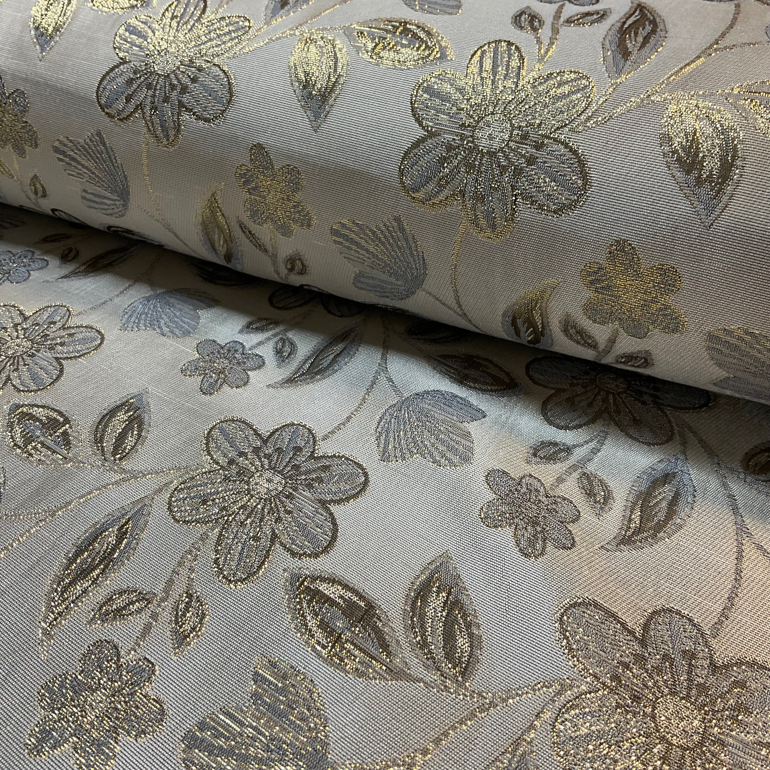Silver Gold Floral Banarsi Brocade ideal for waistcoats wedding fabric 150cm wide M2040