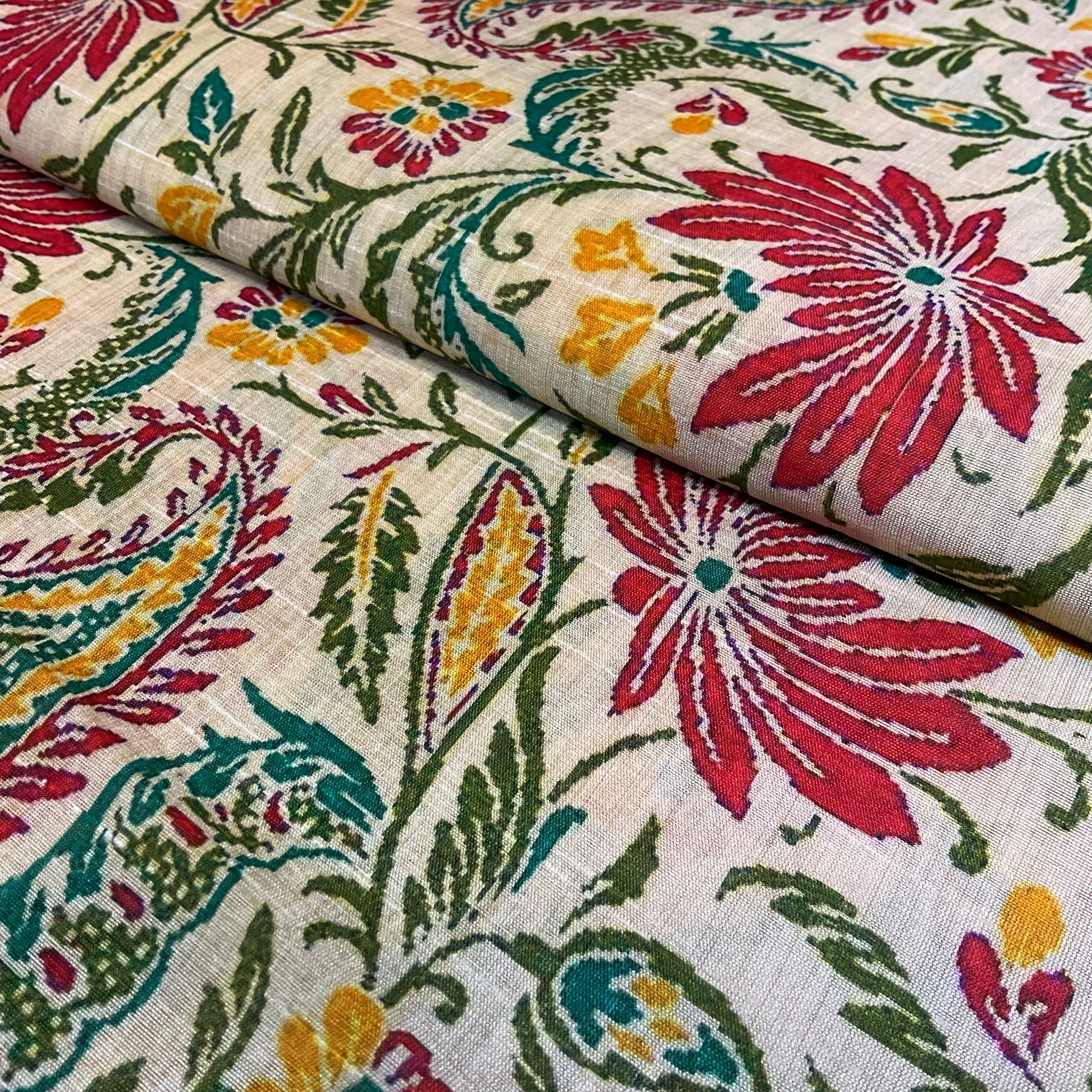 Natural Paisley motif leafy vines ethnic floral Design faux silk dress fabric 112cm Wide M2046-3