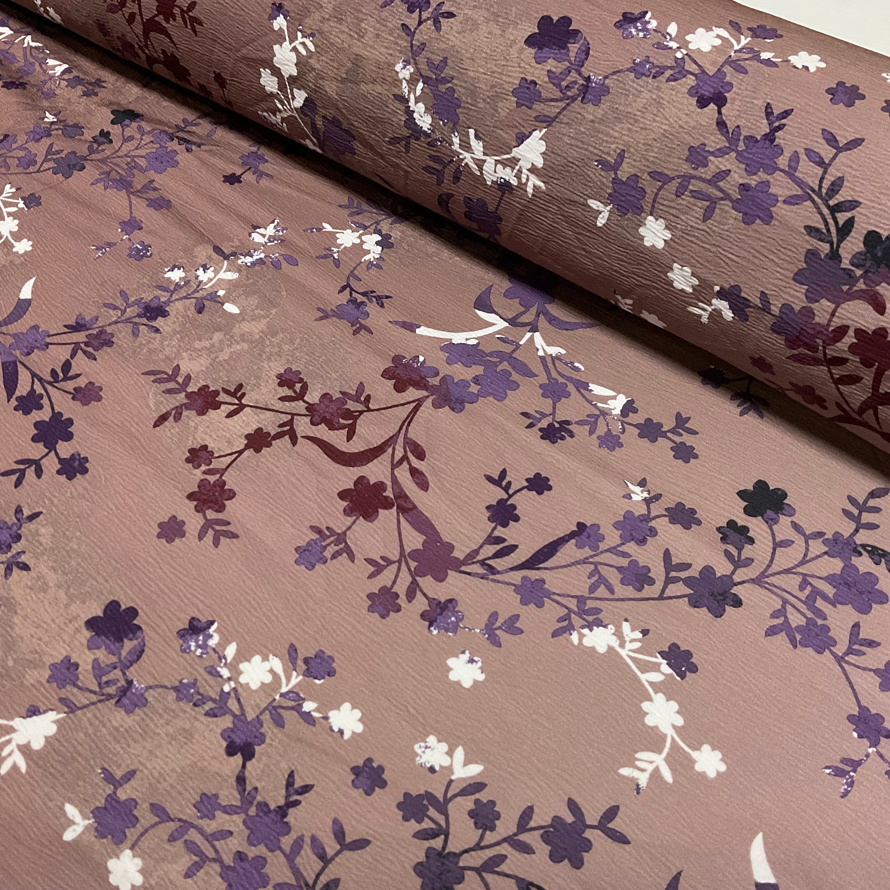 Taupe mink delicate ombre Floral crinkle Stretch Viscose – Soft Dressmaking fabric M2048-3