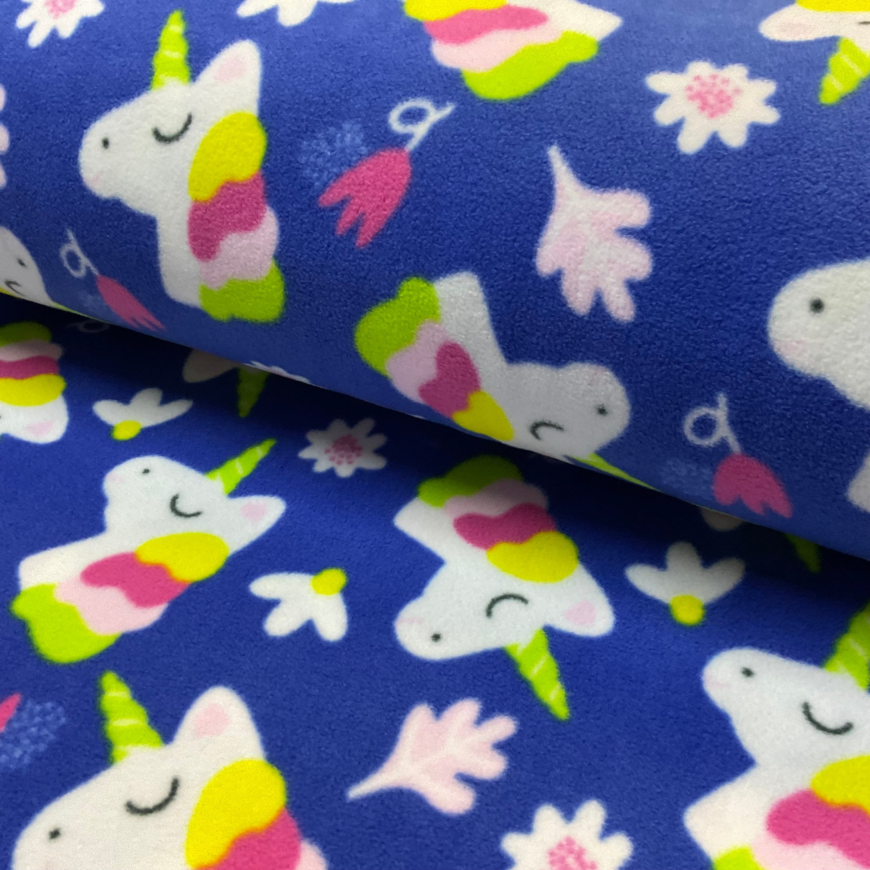 Blue Unicorn anti pil fleece ideal for Blankets & throws fabric 150cm wide M2067-3