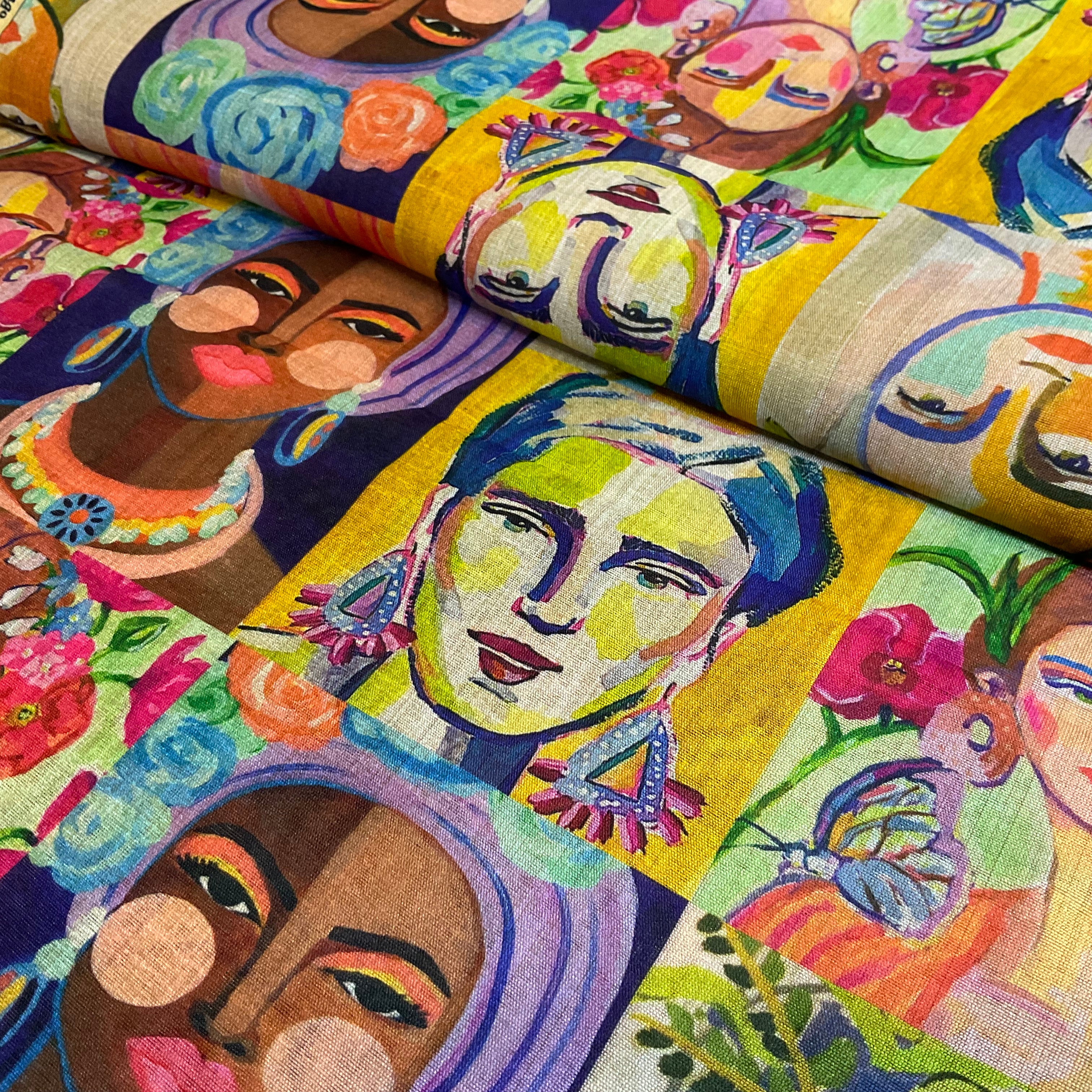 Vibrant artistic abstract Popart Mexican theme inspired faux mango silk Dress fabric M2047-4