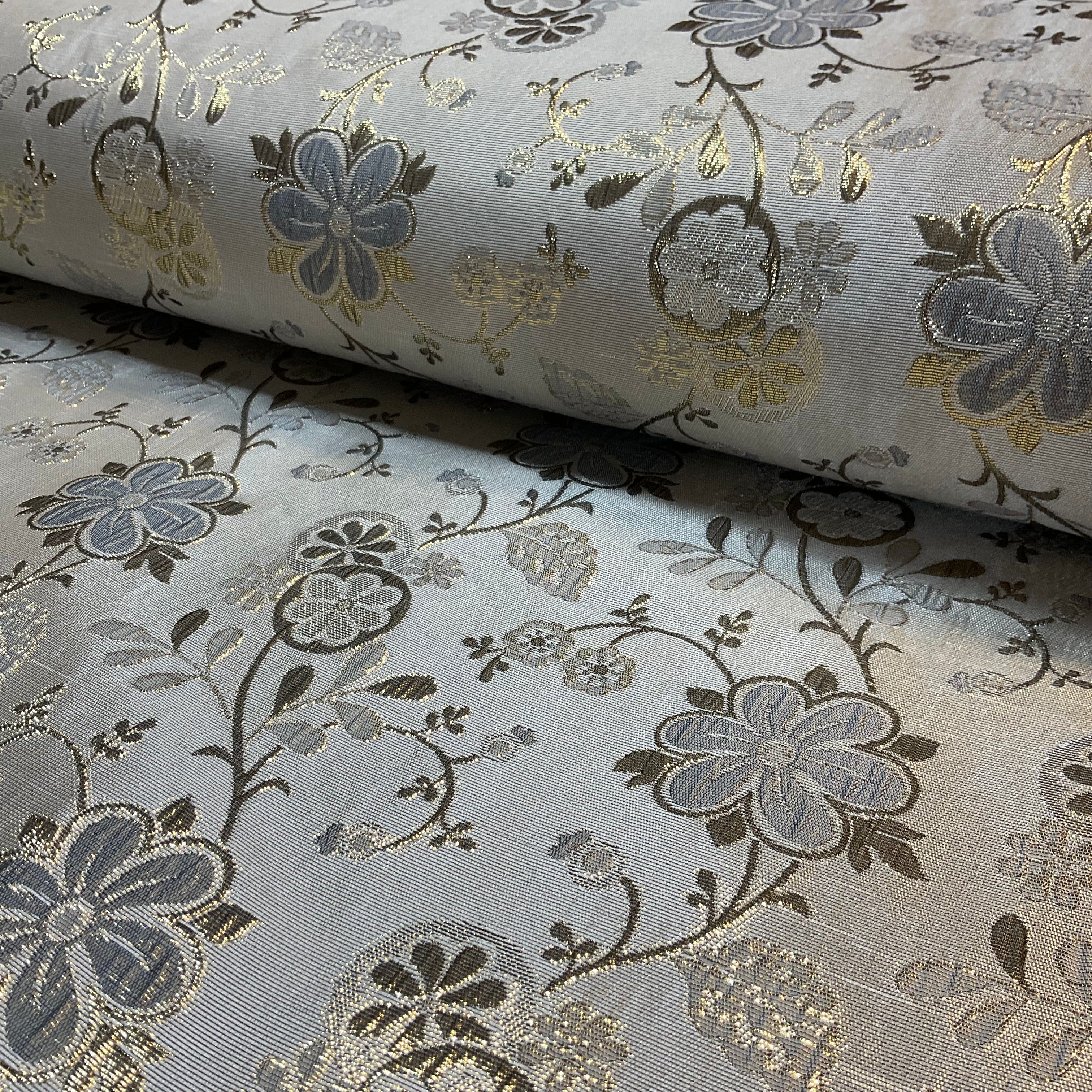Silver Gold Floral Banarsi Brocade ideal for waistcoats wedding fabric 150cm wide M2040