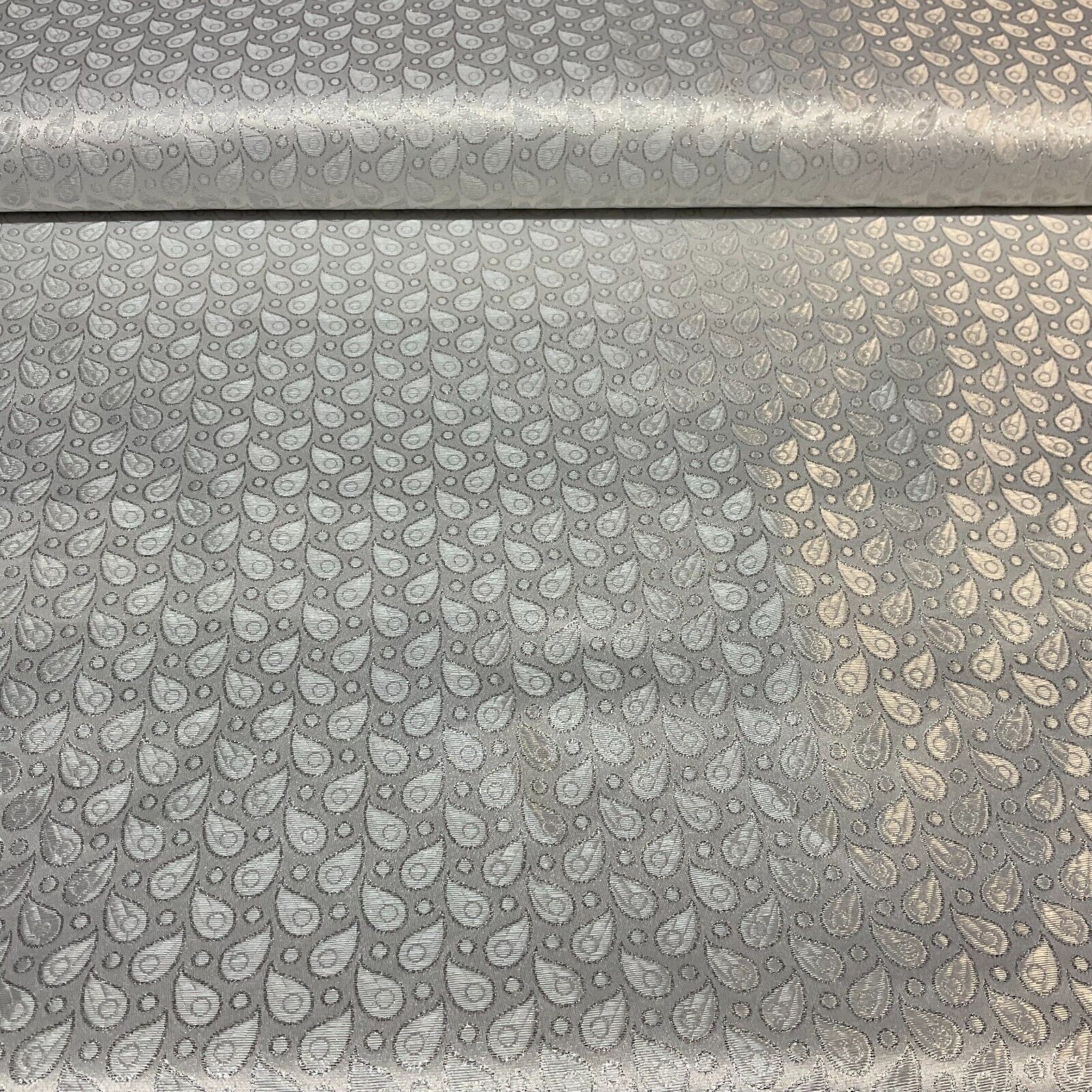 White Silver Floral Geometric Mixed Banarsi Brocade Fabric 111cm wide M1691