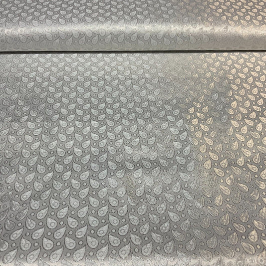 White Silver Floral Geometric Mixed Banarsi Brocade Fabric 111cm wide M1691