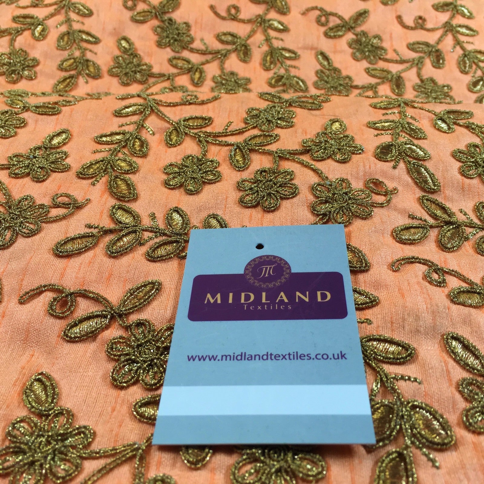 Orange Embroidered flower Raw Silk dupion wedding fabric 42' Wide M736-6 Mtex