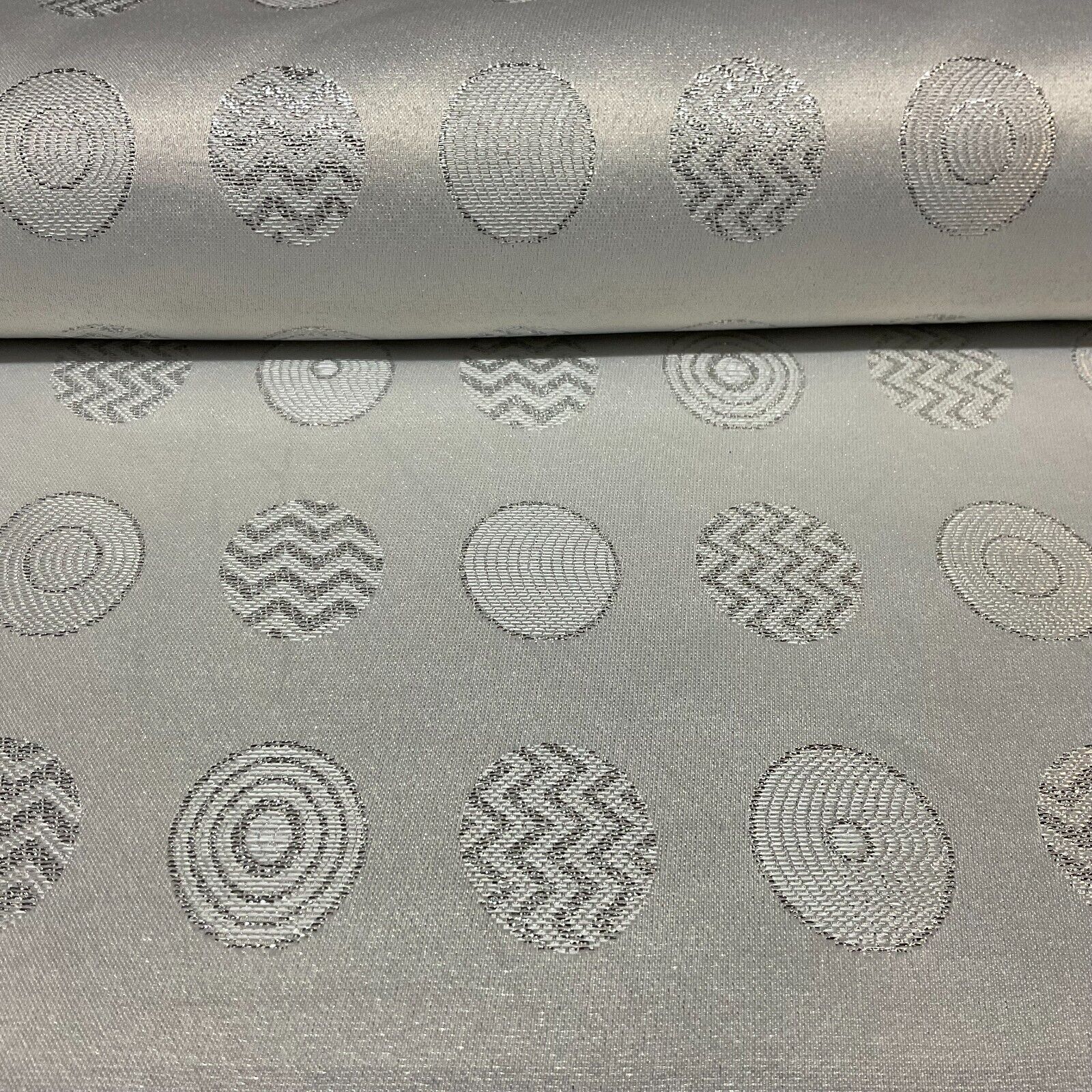 White Silver Floral Geometric Mixed Banarsi Brocade Fabric 111cm wide M1691