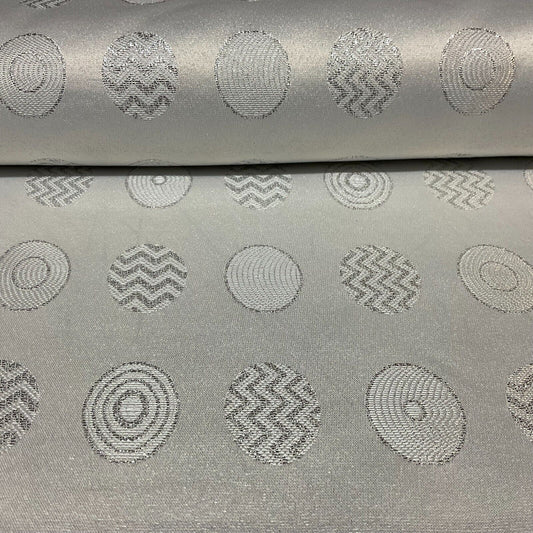 White Silver Floral Geometric Mixed Banarsi Brocade Fabric 111cm wide M1691